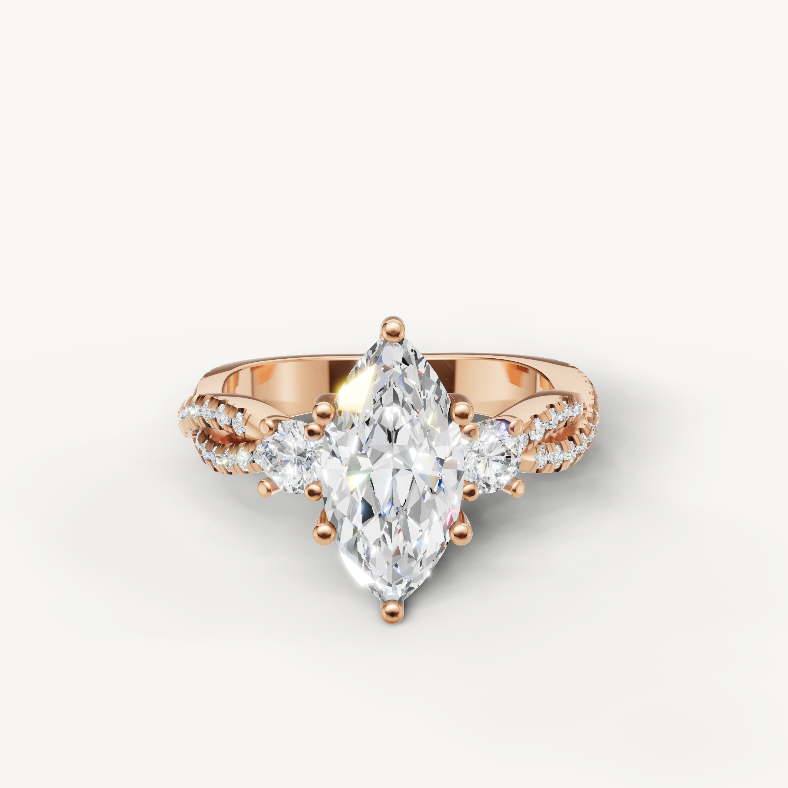 Marquise Three Stone Lab Grown Diamond Ring in 14K Rose Gold – Raul Diamonds