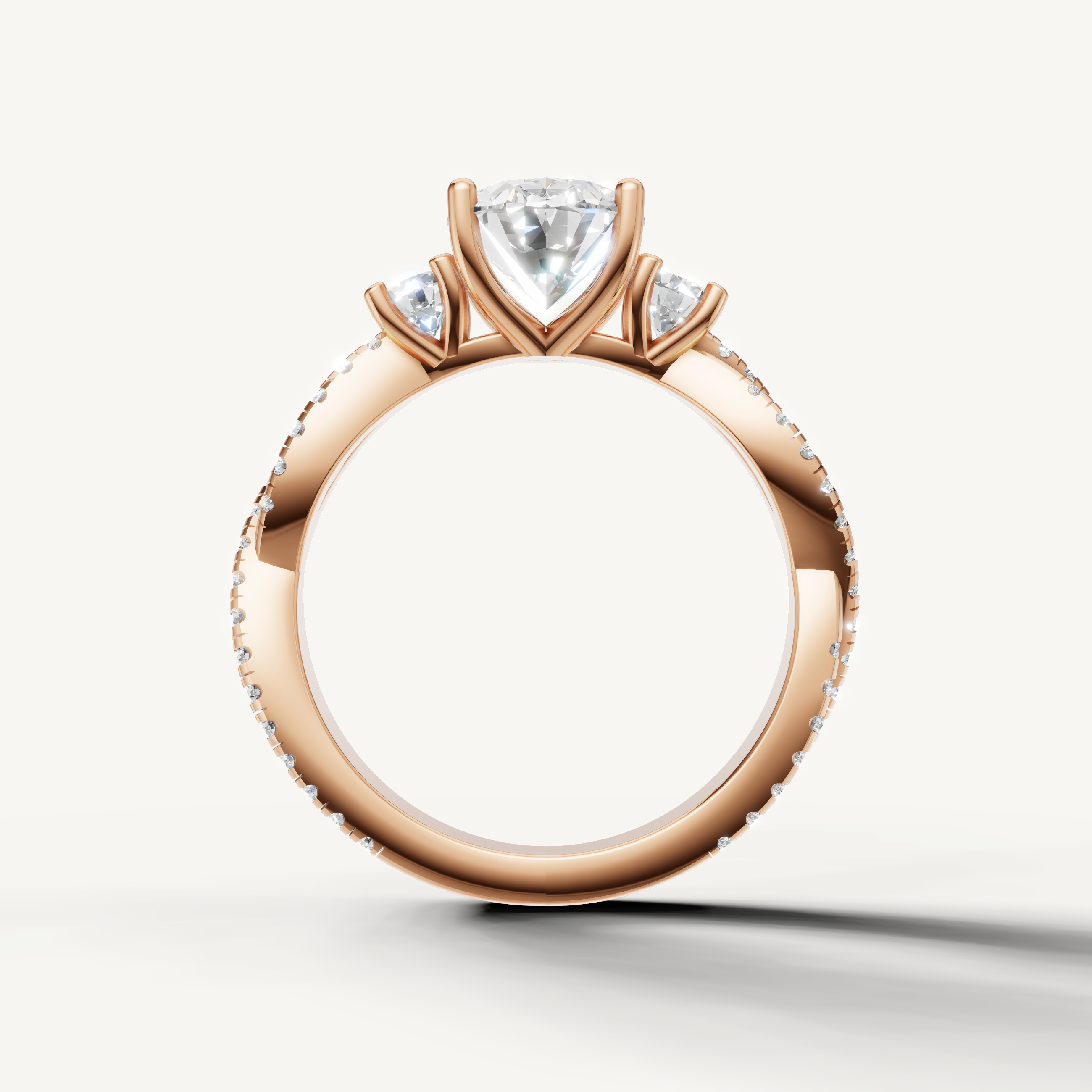 14K Rose Gold Oval Cut Lab Diamond Ring with Pavé Band – Raul Diamonds