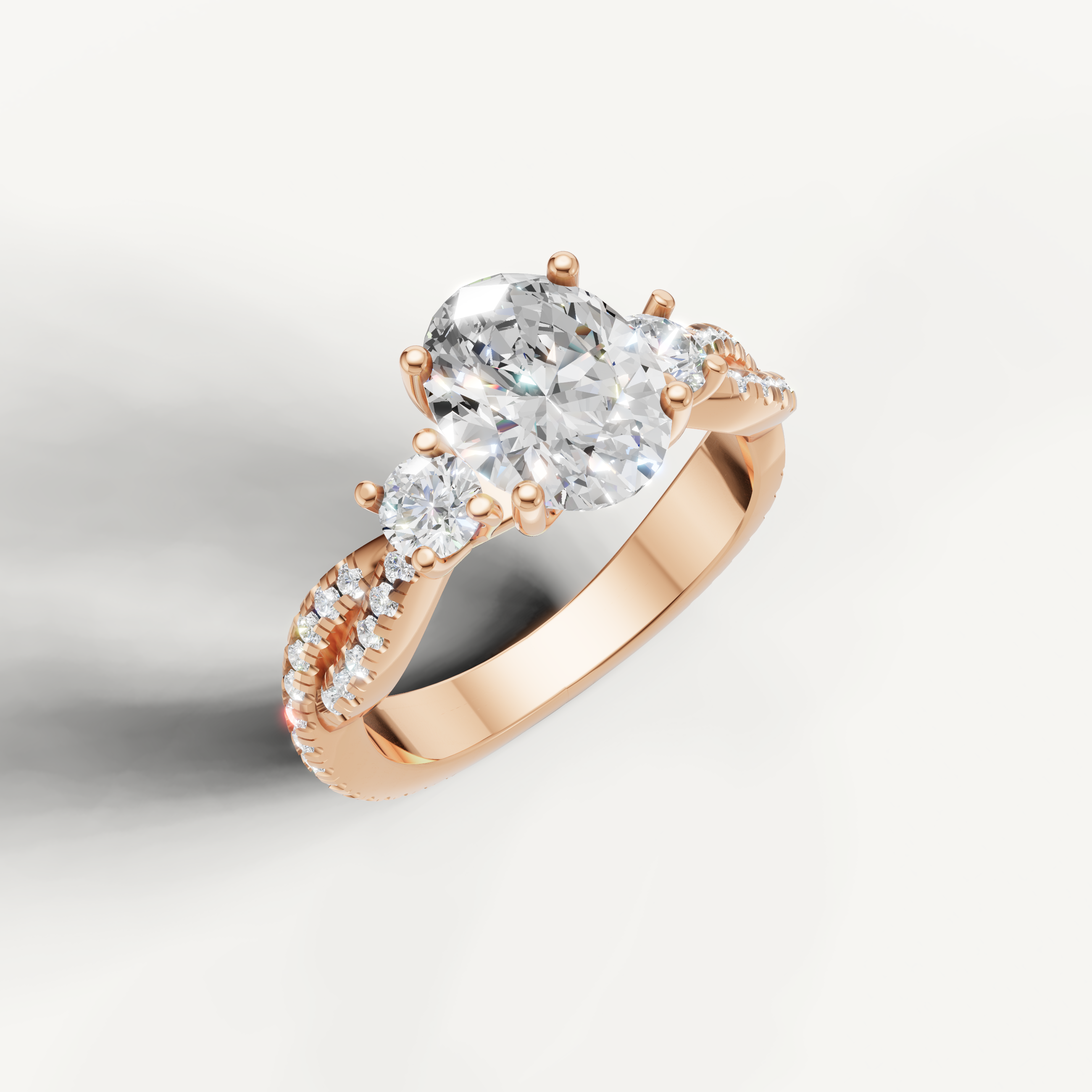 Oval Three Stone Lab Grown Diamond Ring in 14K Rose Gold – Raul Diamonds