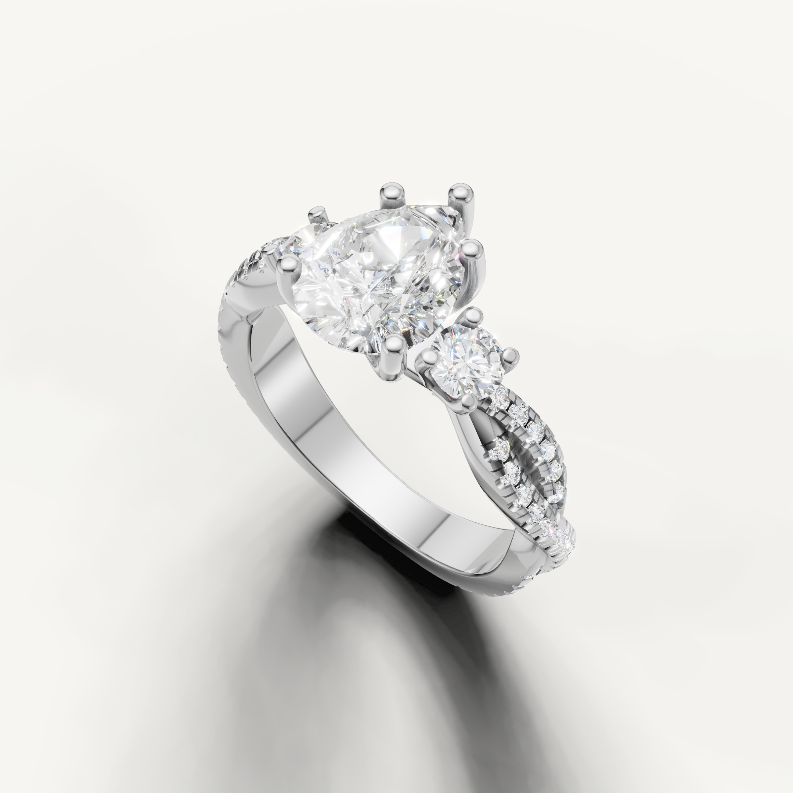14K White Gold Pear Diamond Ring with Pavé Split Shank – Raul Diamonds