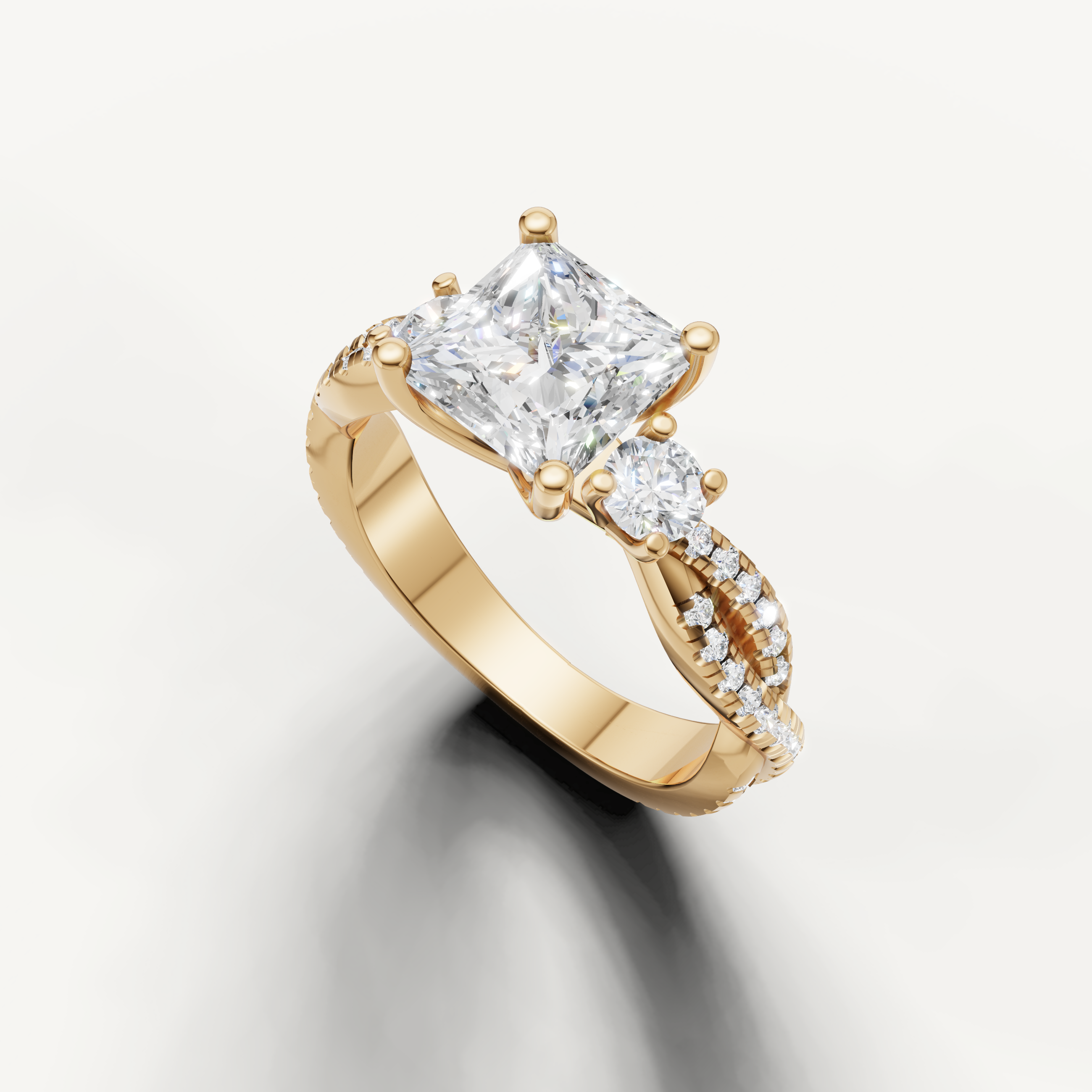 Yellow Gold Princess Diamond Engagement Ring with Pavé Split Shank – Raul Diamonds