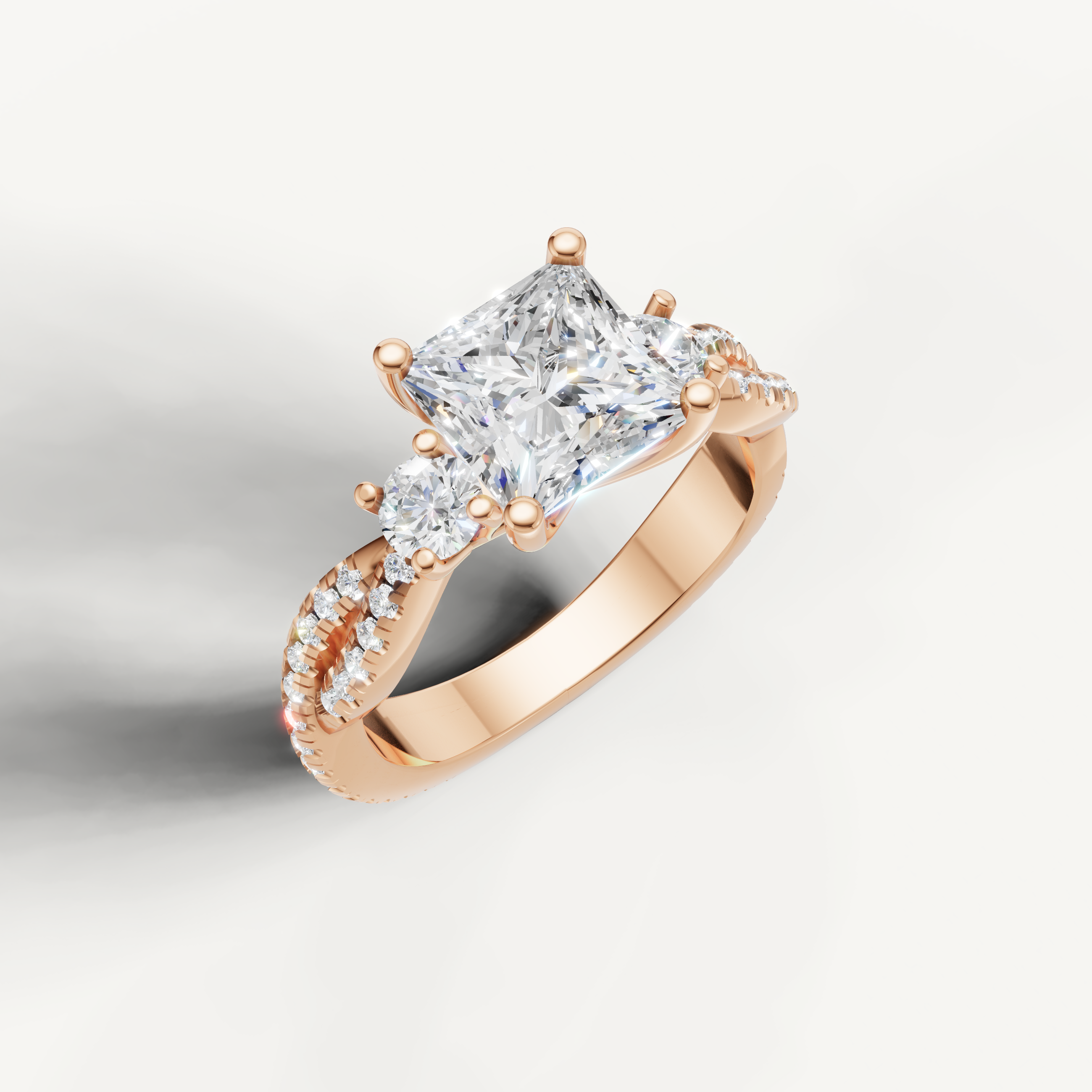 Rose Gold Princess Diamond Engagement Ring with Round Accent Stones – Raul Diamonds