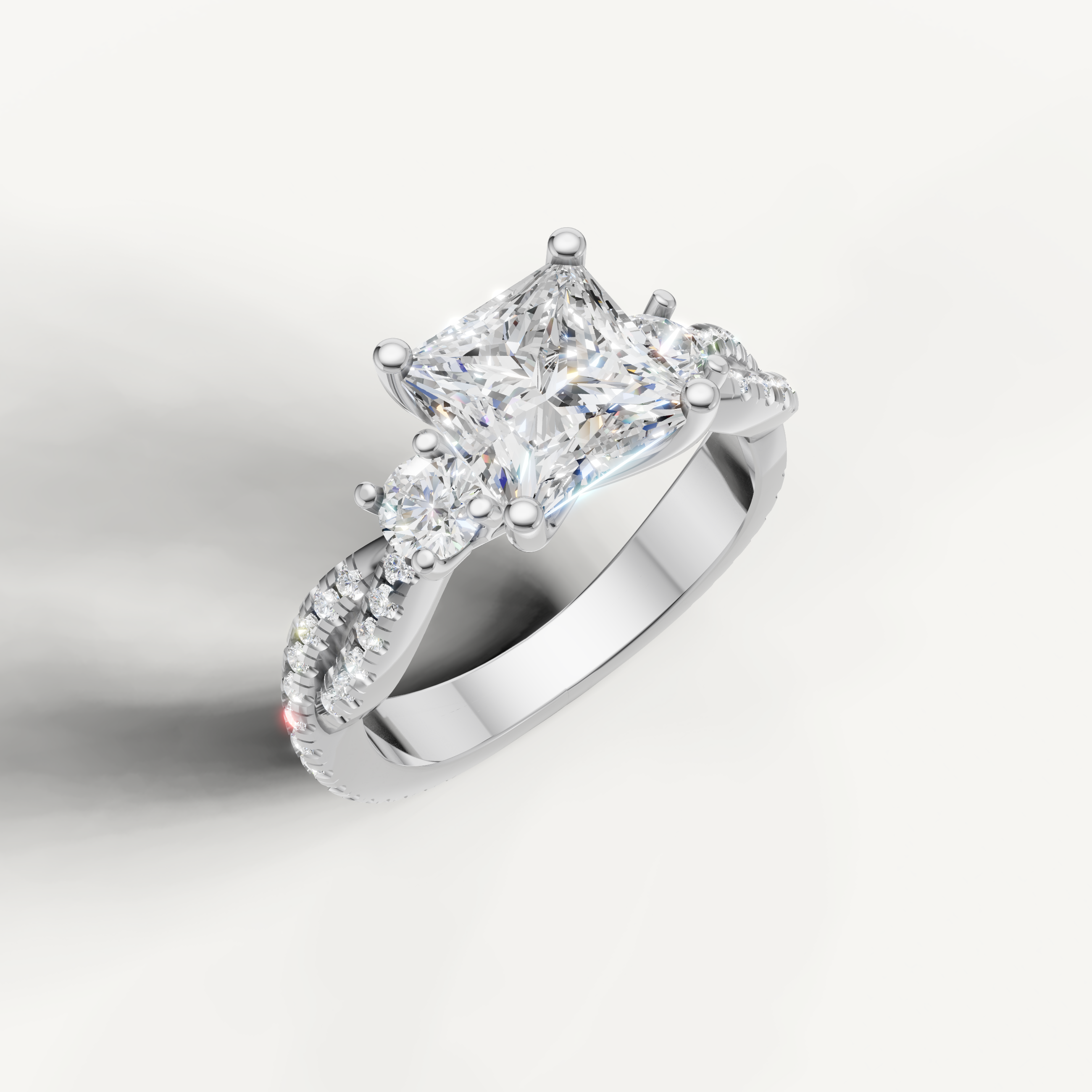 White Gold Princess Lab Diamond Ring with Round Side Diamonds – Raul Diamonds