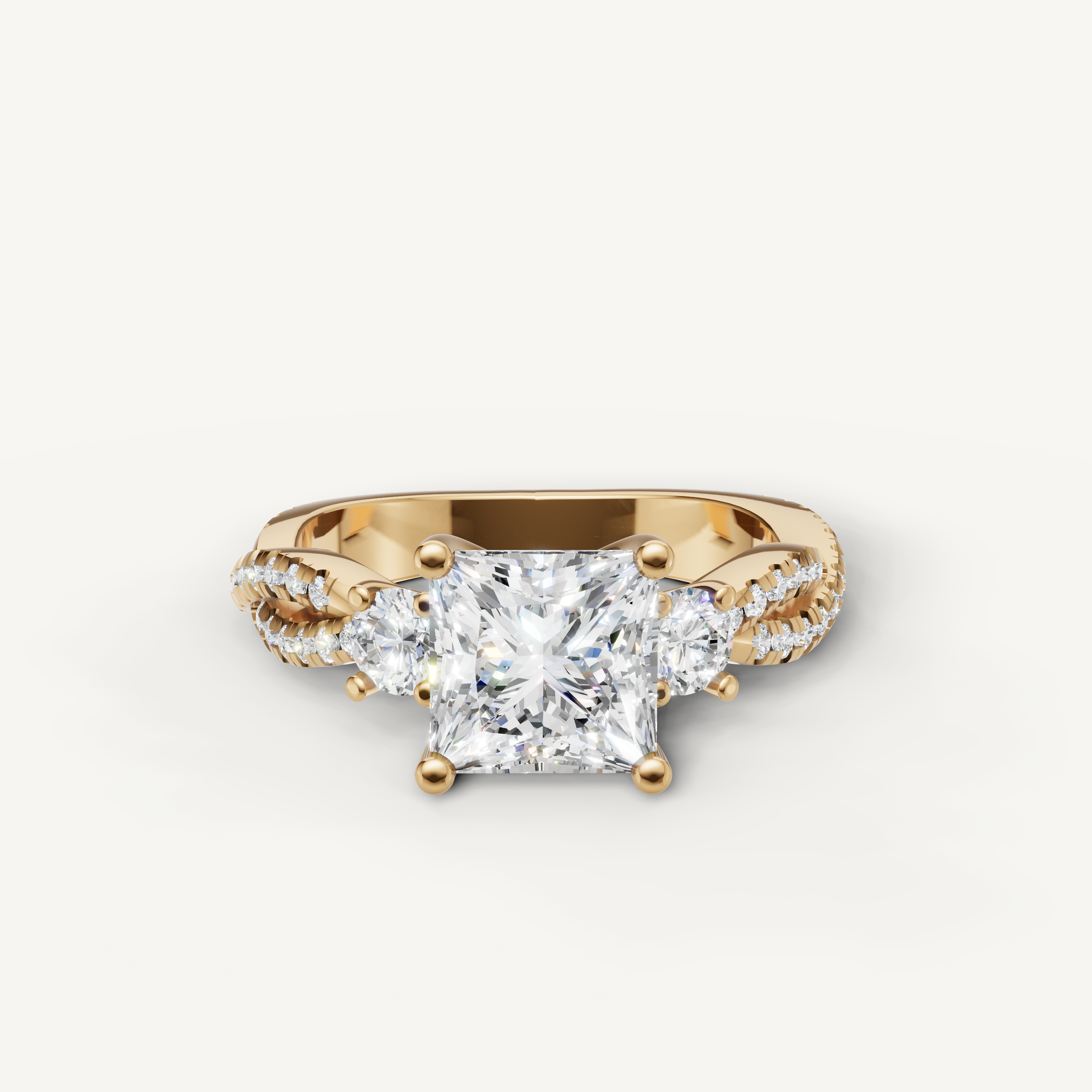 Princess Three Stone Lab Grown Diamond Engagement Ring in 14K Yellow Gold – Raul Diamonds