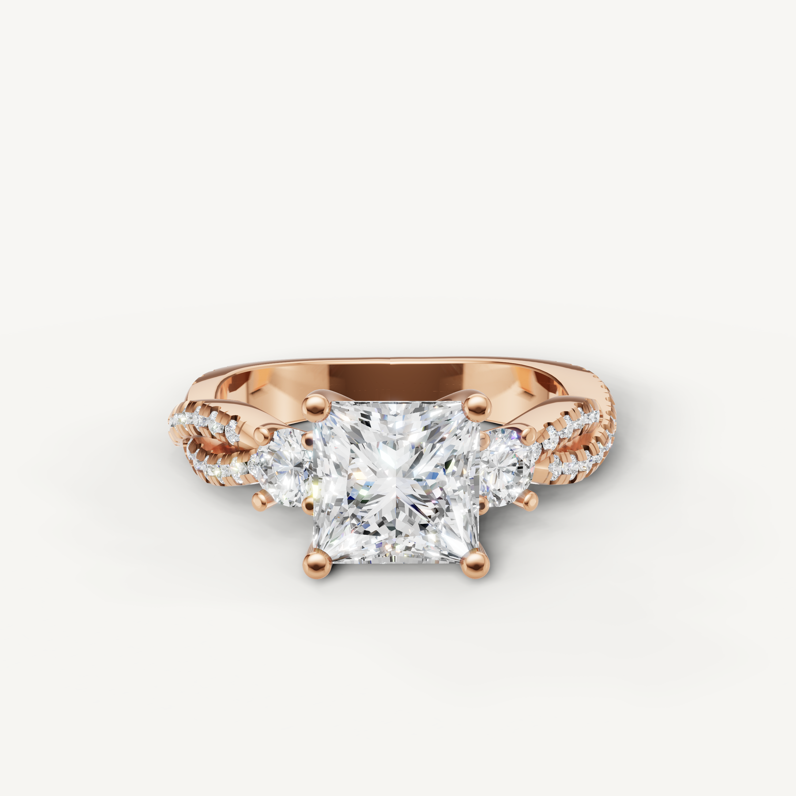 Princess Three Stone Lab Grown Diamond Ring in 14K Rose Gold – Raul Diamonds