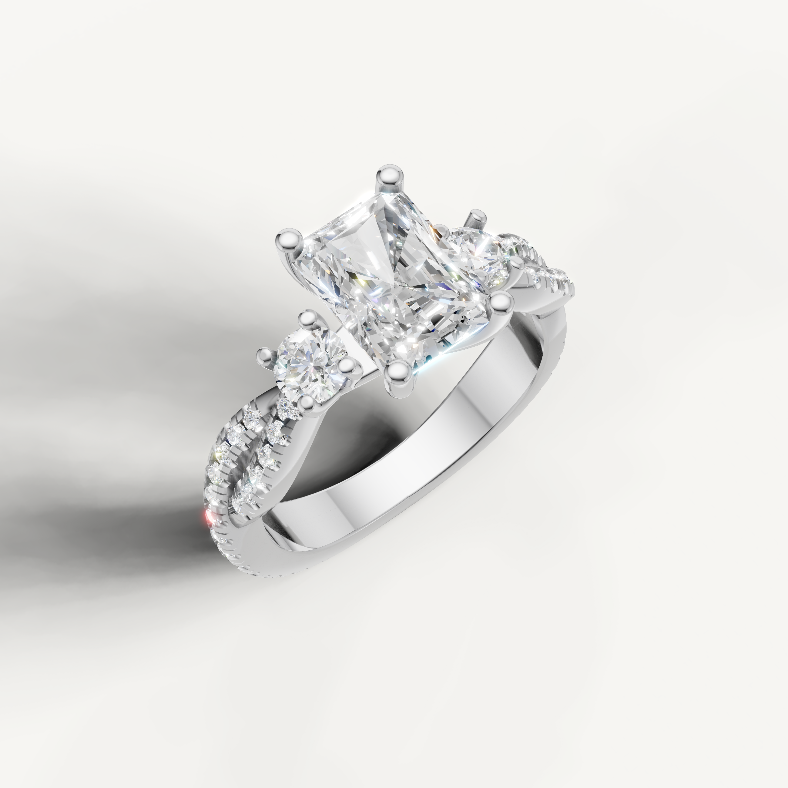 White Gold Radiant Lab Diamond Ring with Round Side Diamonds – Raul Diamonds