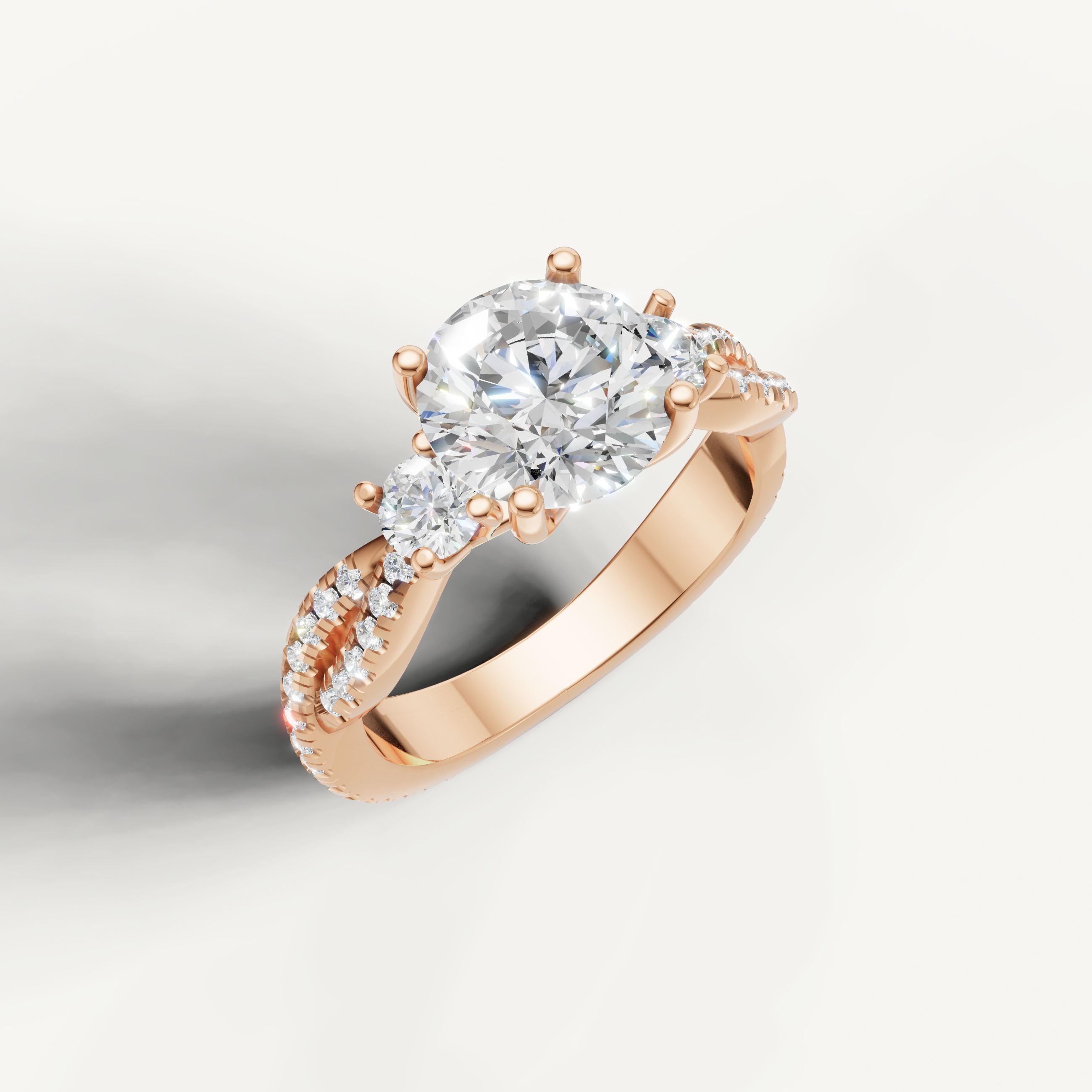 Rose Gold Round Diamond Engagement Ring with Round Accent Stones – Raul Diamonds