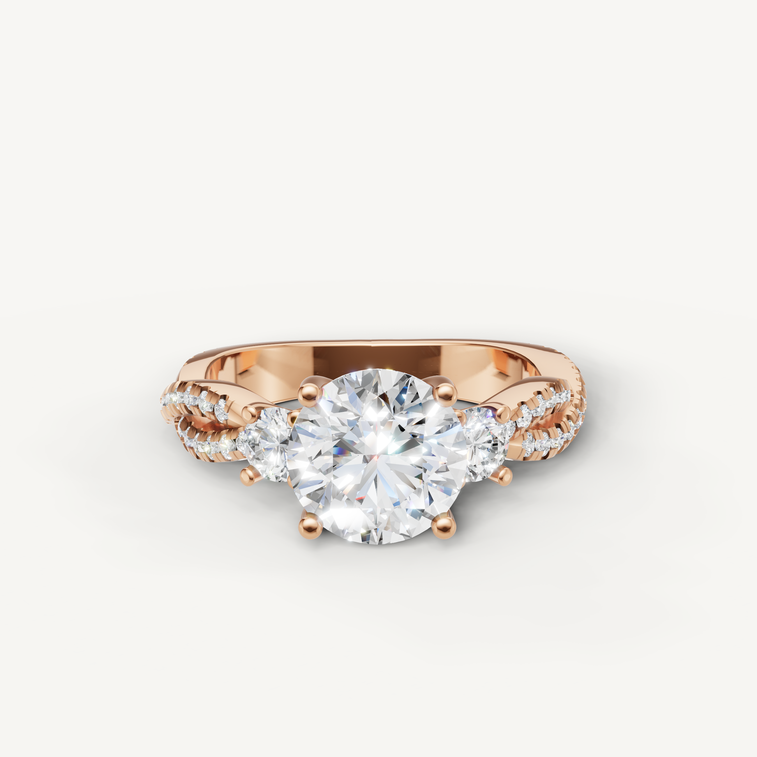 Round Three Stone Lab Grown Diamond Ring in 14K Rose Gold – Raul Diamonds