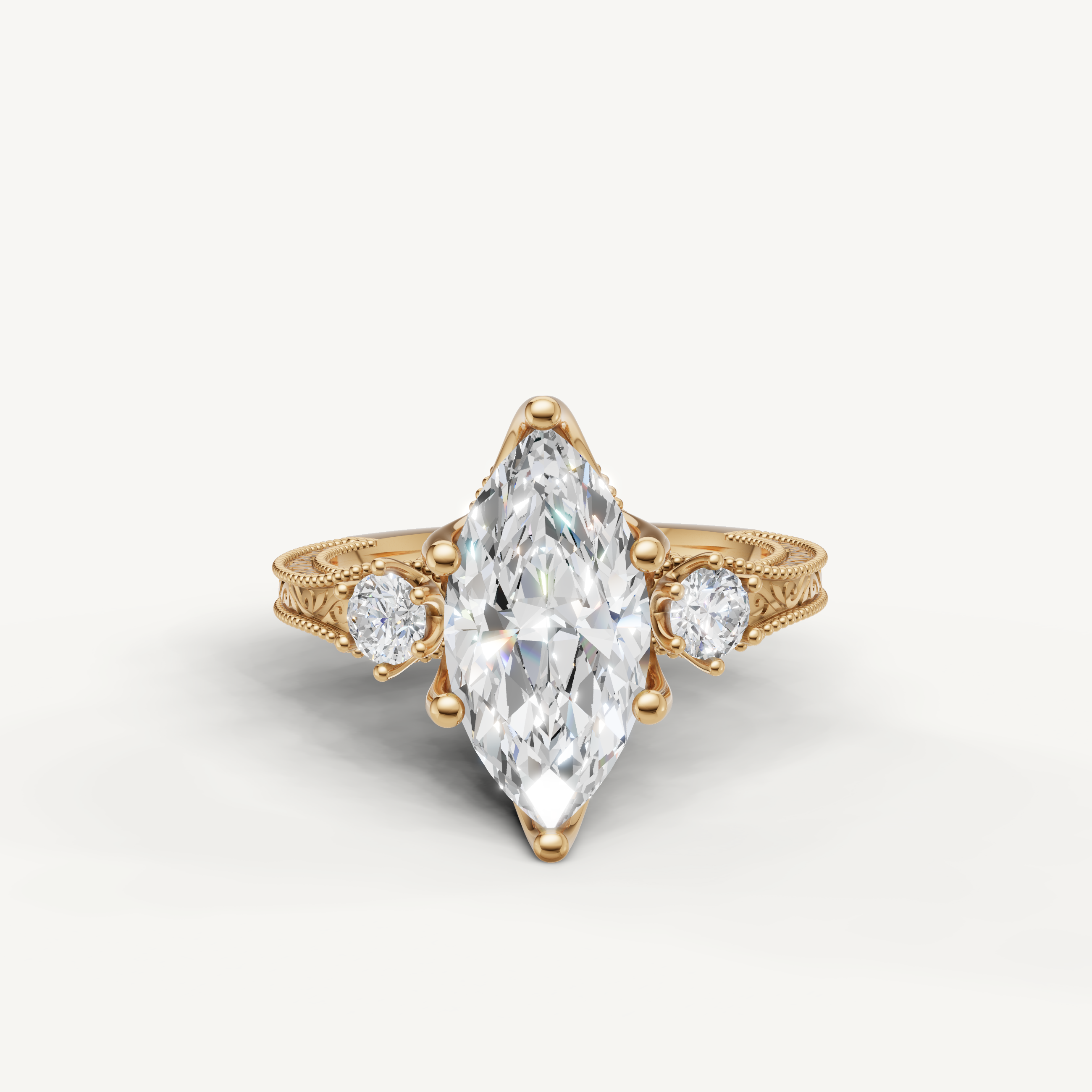Vintage Marquise Cut Lab Grown Diamond Engagement Ring in 14K Yellow Gold – Raul Diamonds