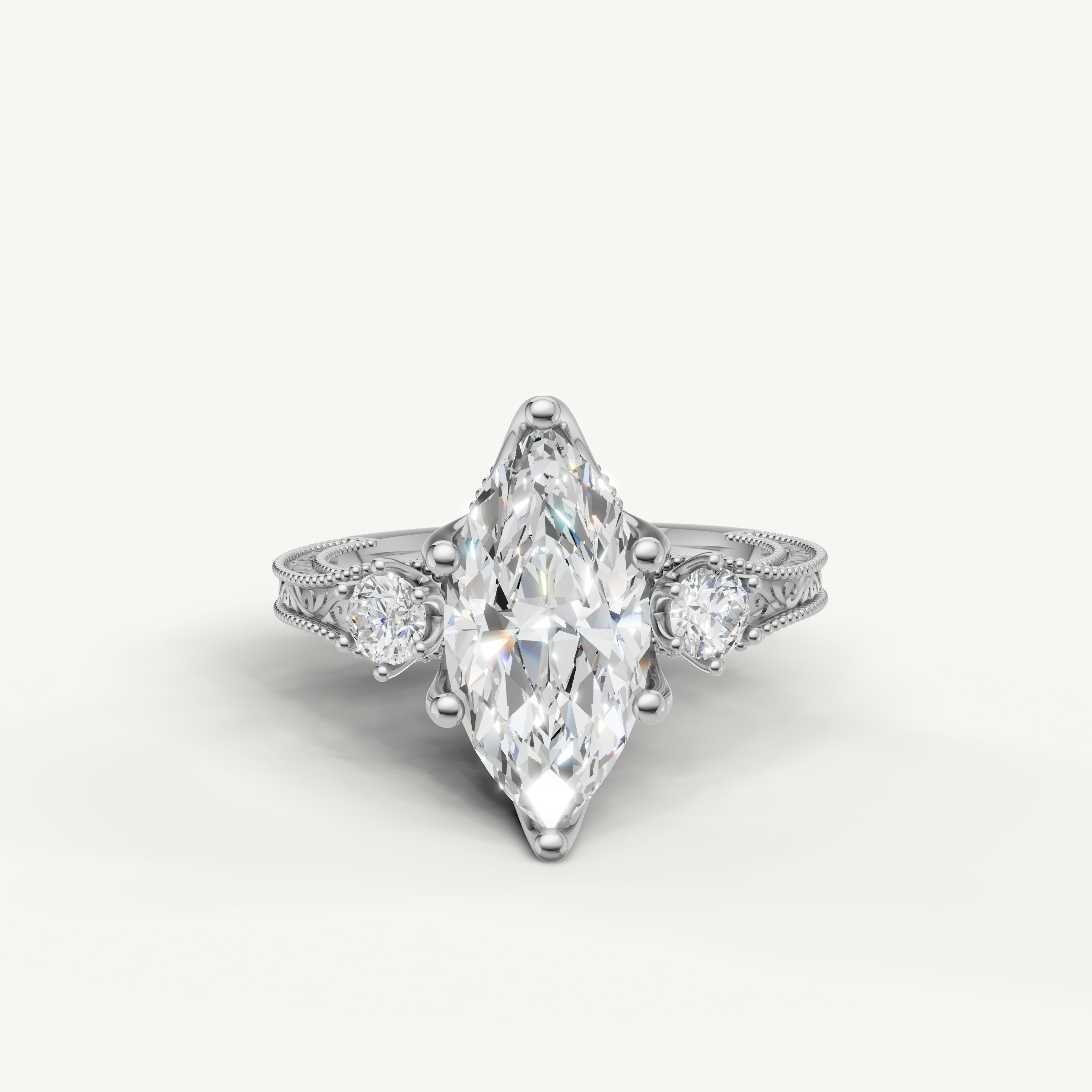 Vintage Marquise Cut Lab Grown Diamond Ring in 14K White Gold – Raul Diamonds