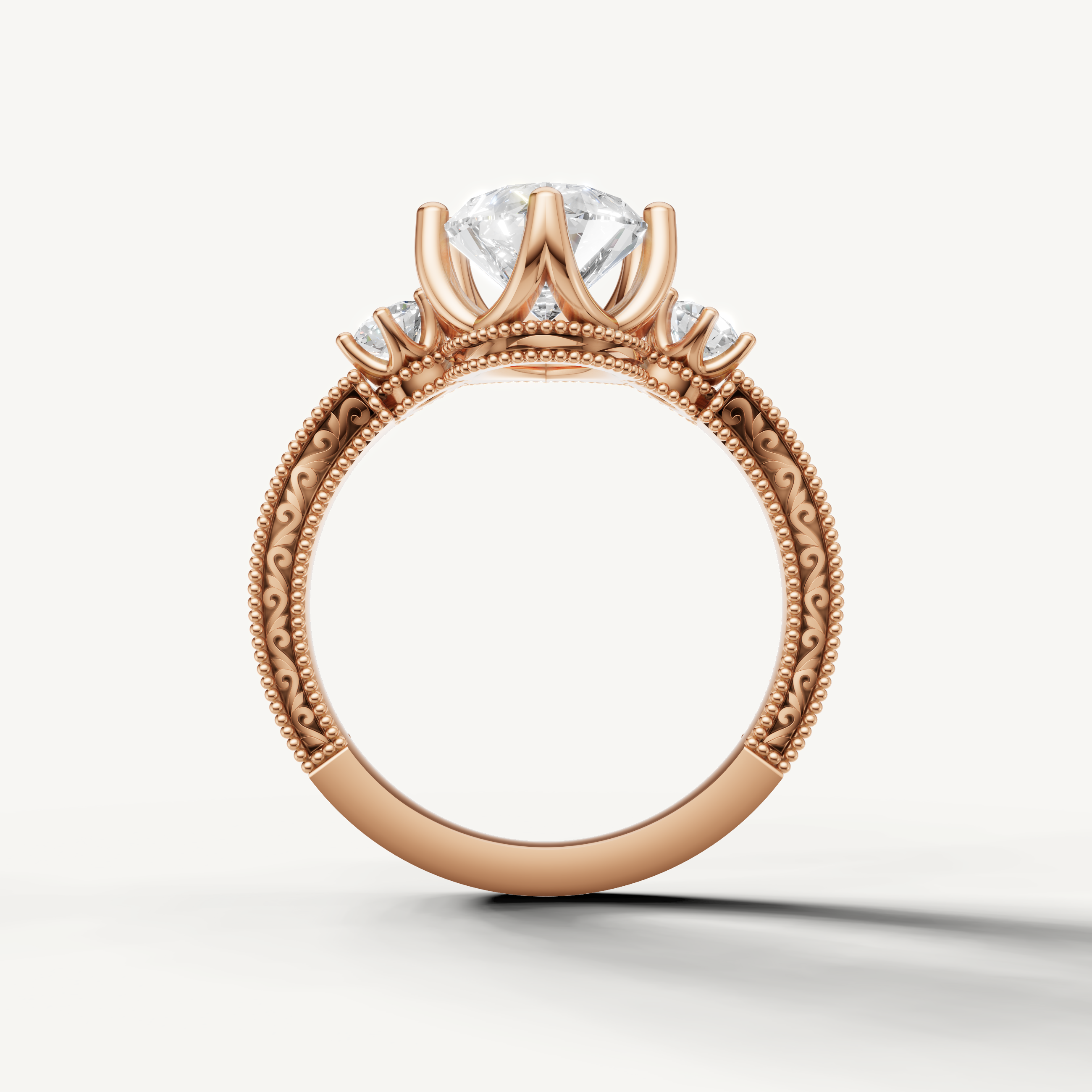 Rose Gold Pear Cut Engagement Ring with Milgrain Engraved Shank – Raul Diamonds