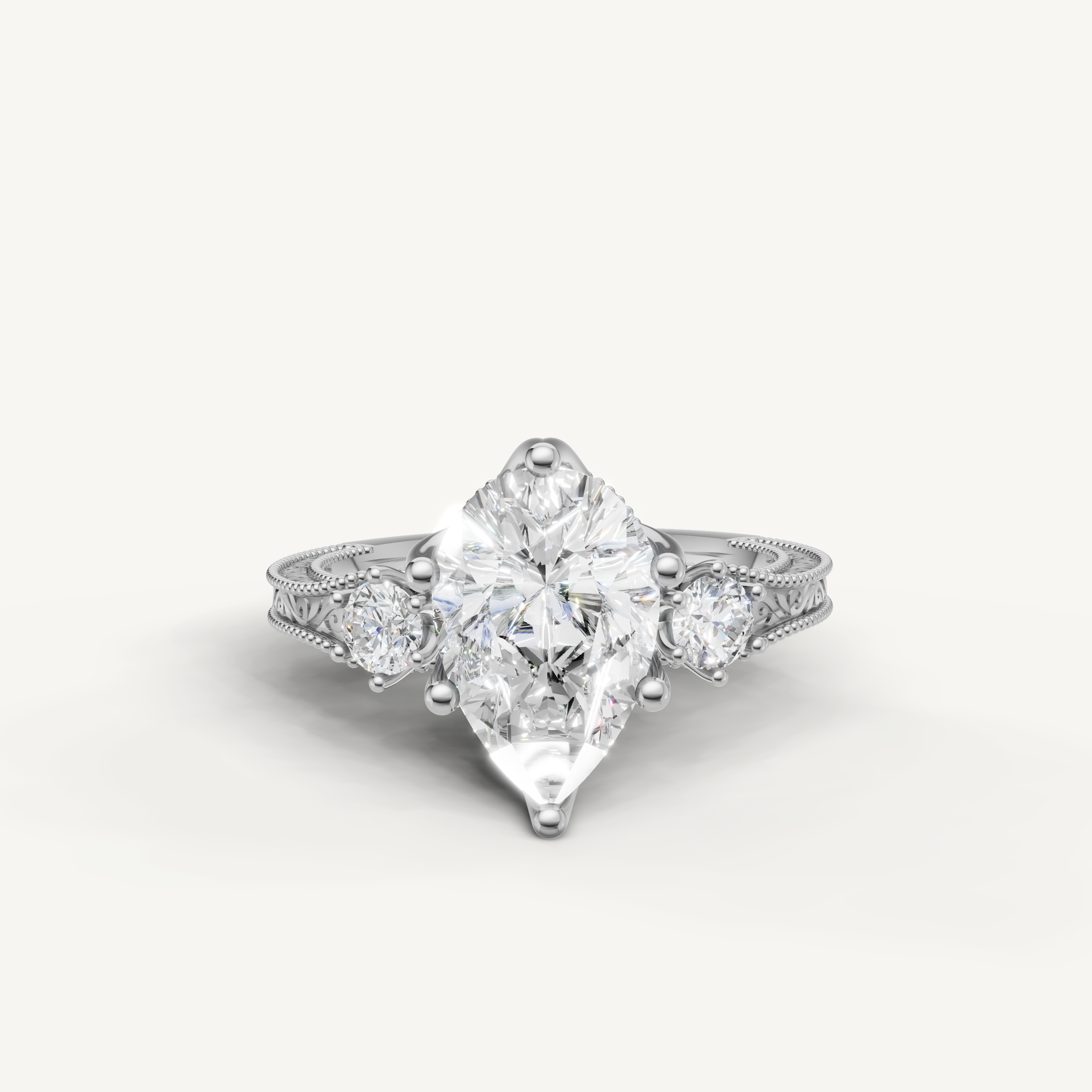 Vintage Pear Cut Lab Grown Diamond Ring in 14K White Gold – Raul Diamonds