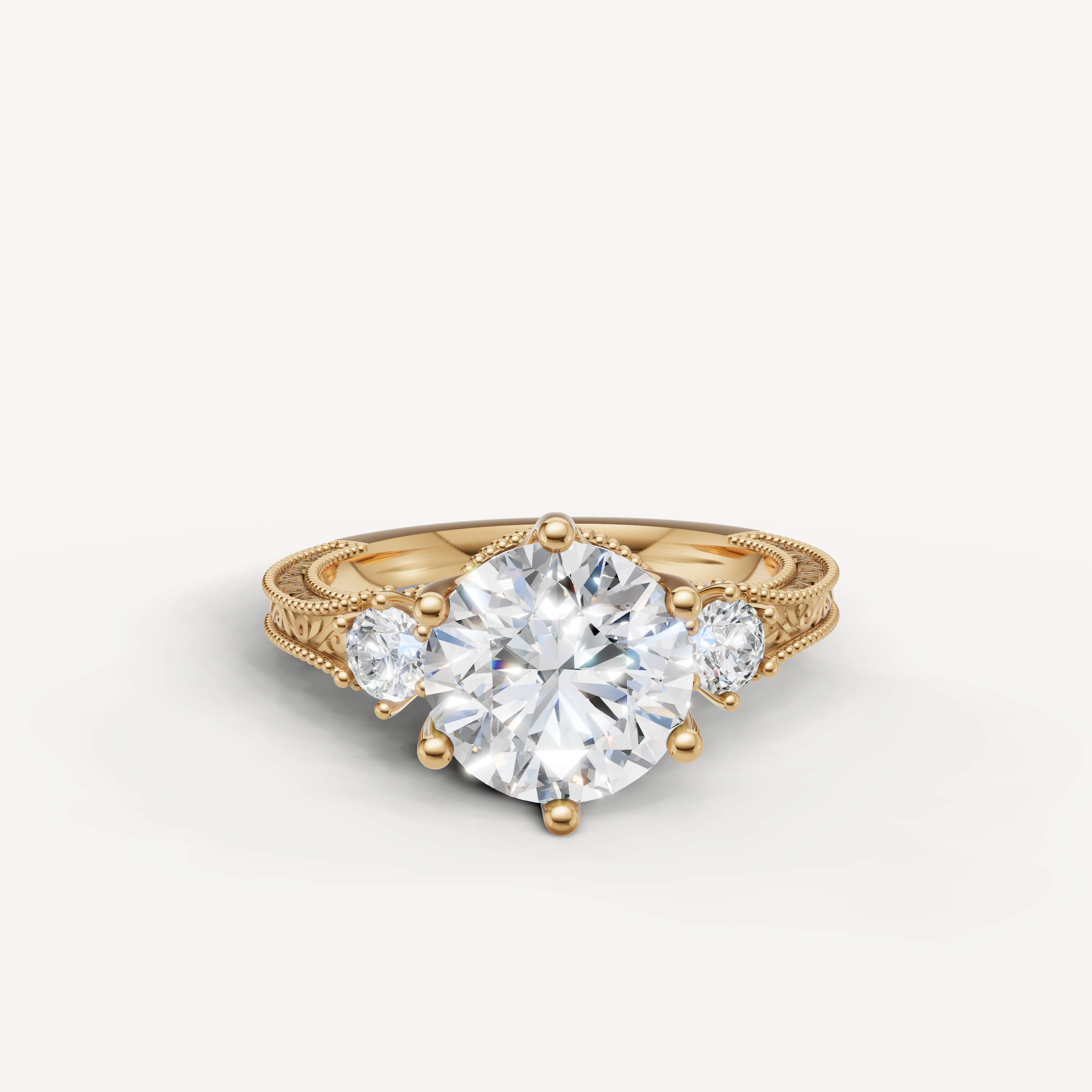 Vintage Round Cut Lab Grown Diamond Engagement Ring in 14K Yellow Gold – Raul Diamonds