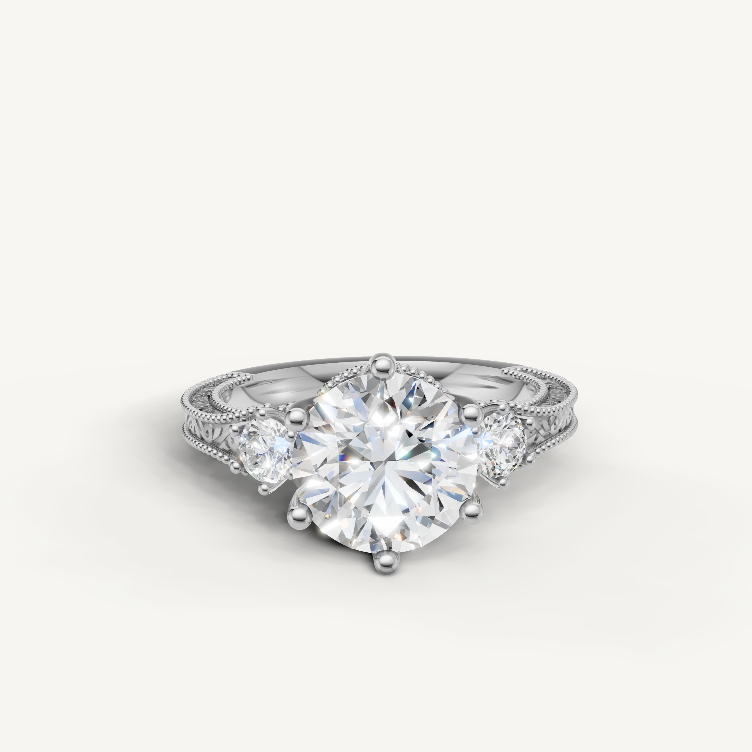Vintage Round Cut Lab Grown Diamond Ring in 14K White Gold – Raul Diamonds
