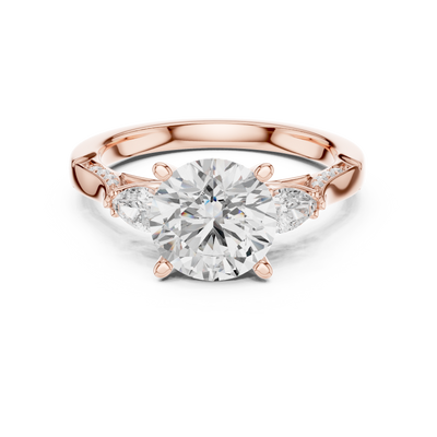 Elegant round pear lab diamond three stone engagement ring