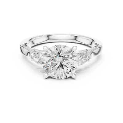 Minimalist three stone lab diamond engagement ring round pear