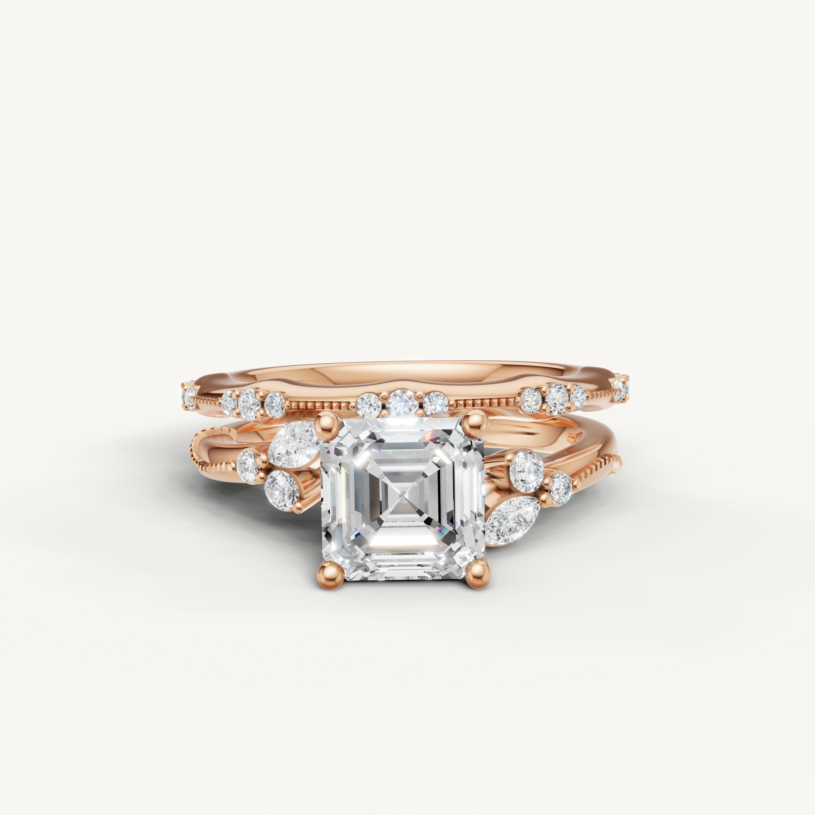 Raul Diamonds Asscher Cut Lab Grown Diamond Bridal Set in 14K Rose Gold