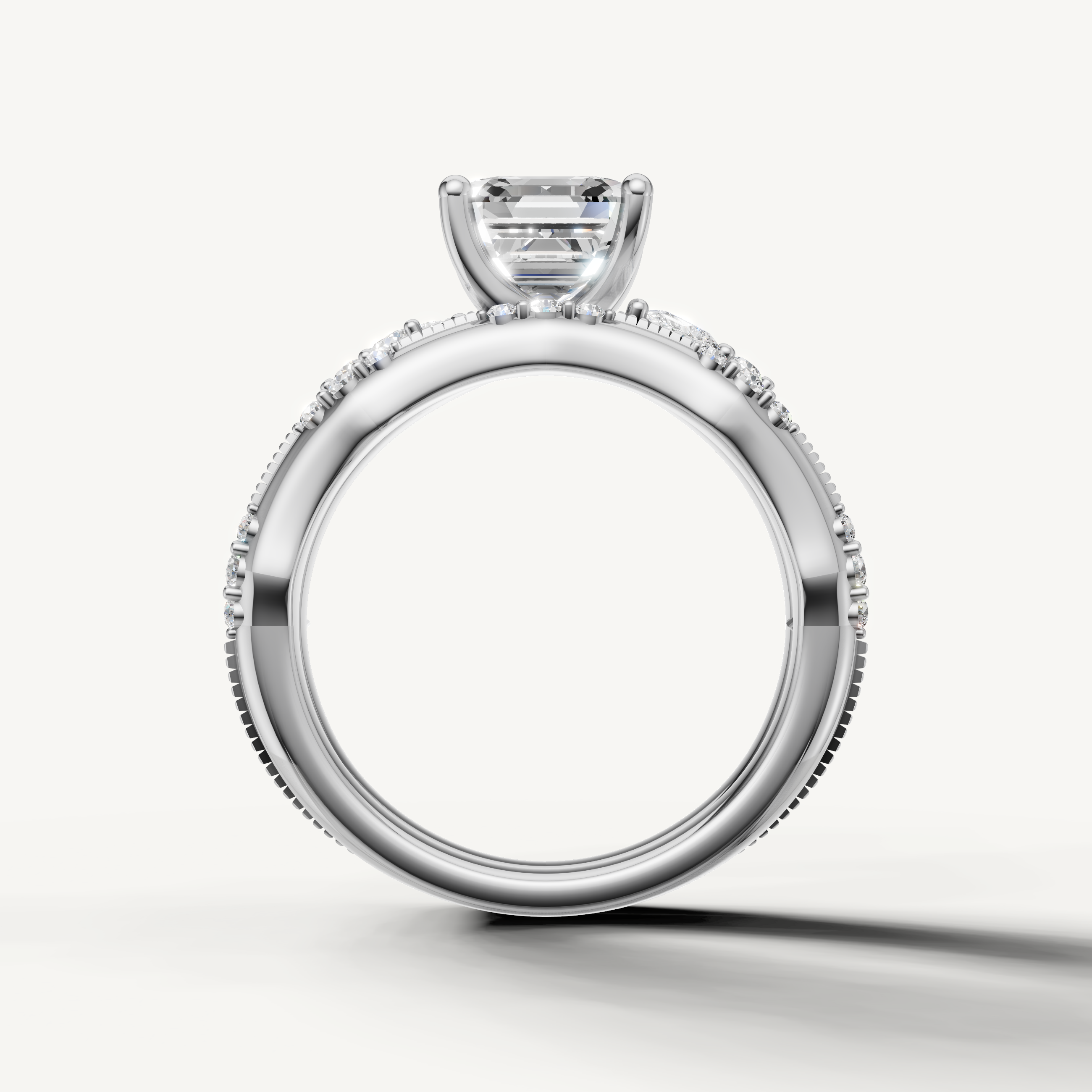 Modern Asscher Bridal Set Ring with Curved Diamond Wedding Band White Gold