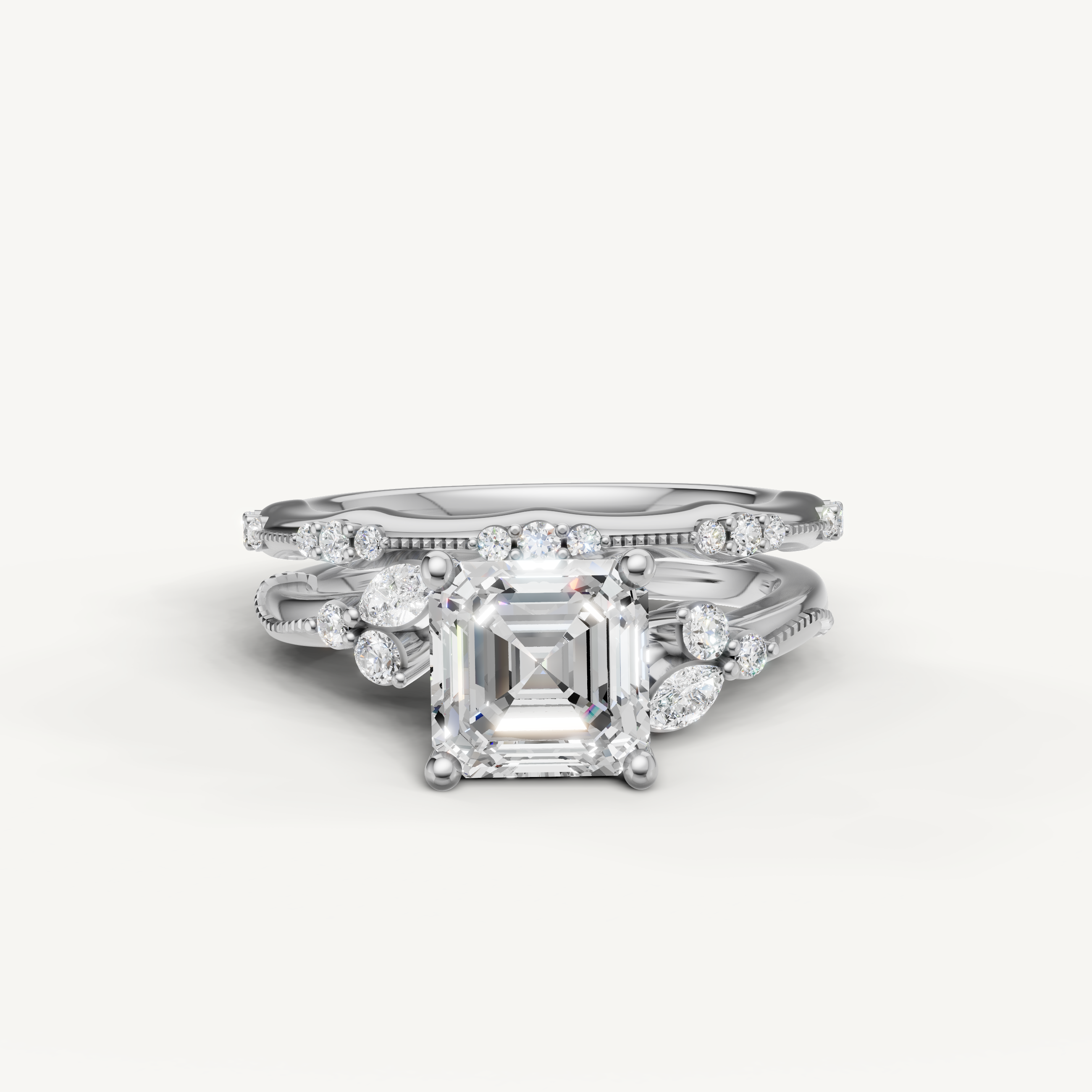 Raul Diamonds Asscher Cut Lab Grown Diamond Bridal Set in 14K White Gold
