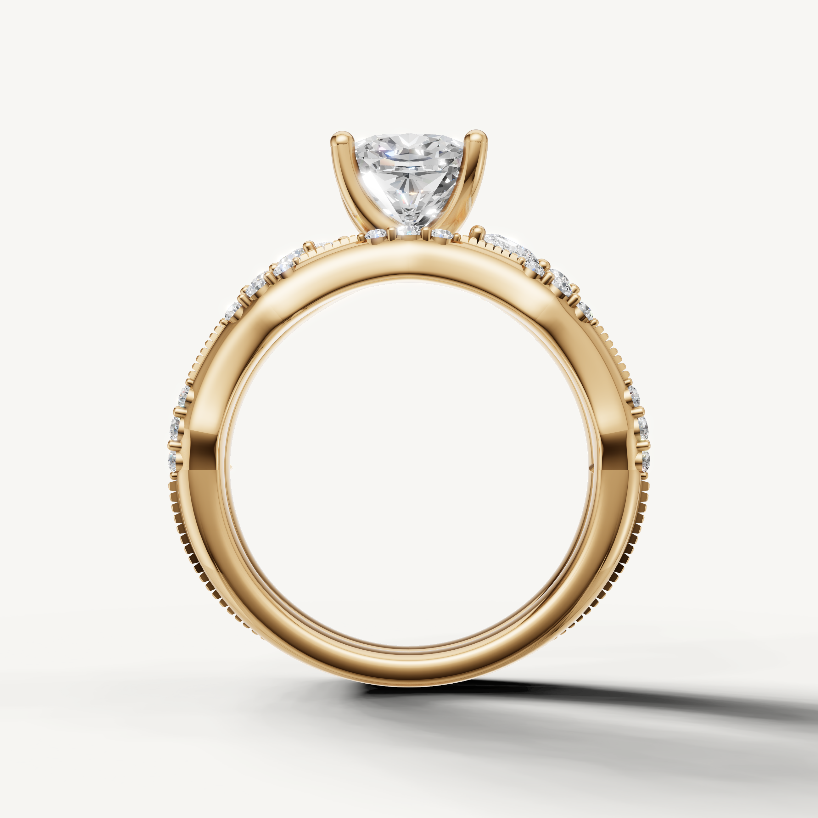 Luxury Cushion Halo Bridal Set Ring with Curved Diamond Band Yellow Gold