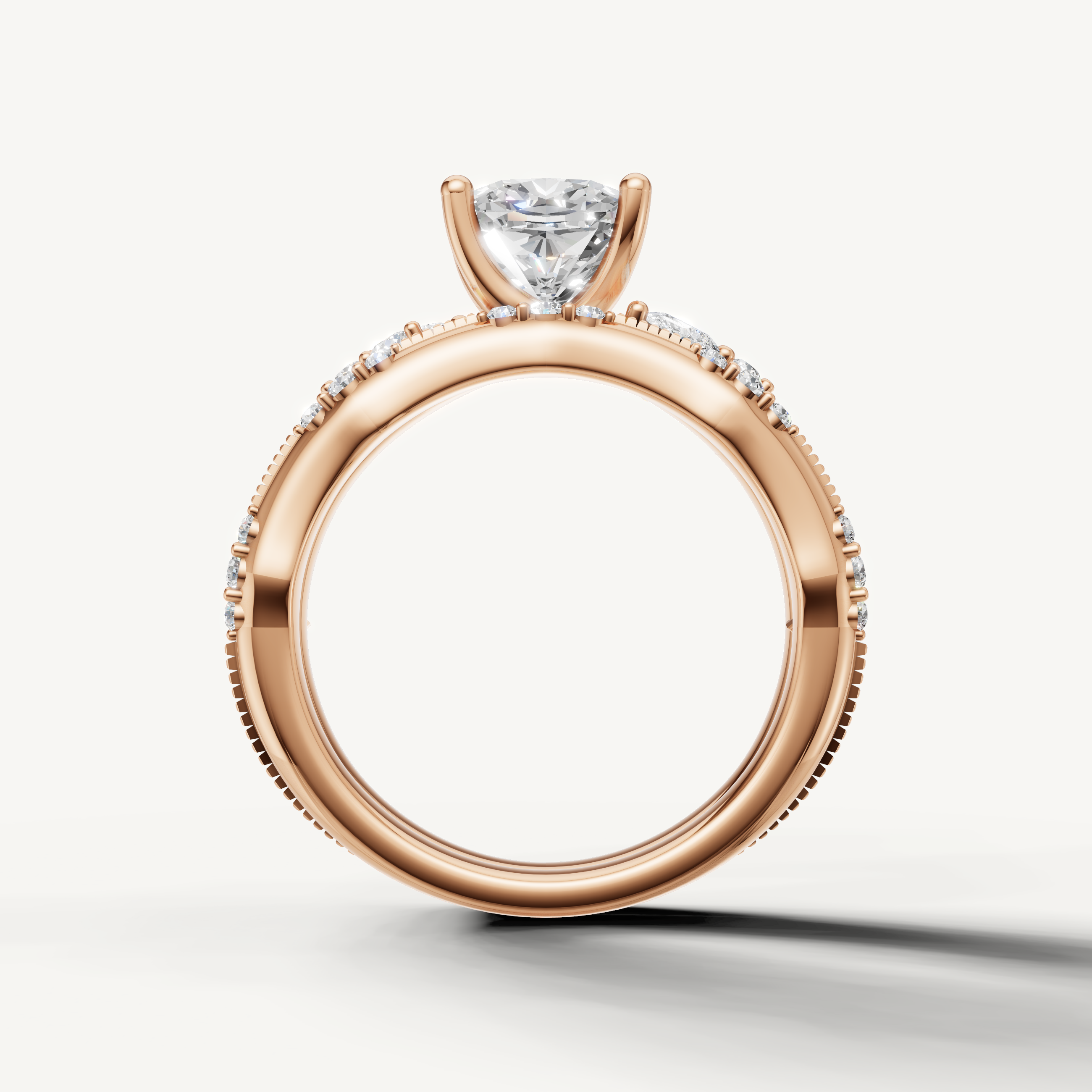 Elegant Cushion Lab Grown Diamond Bridal Set with Curved Band Rose Gold