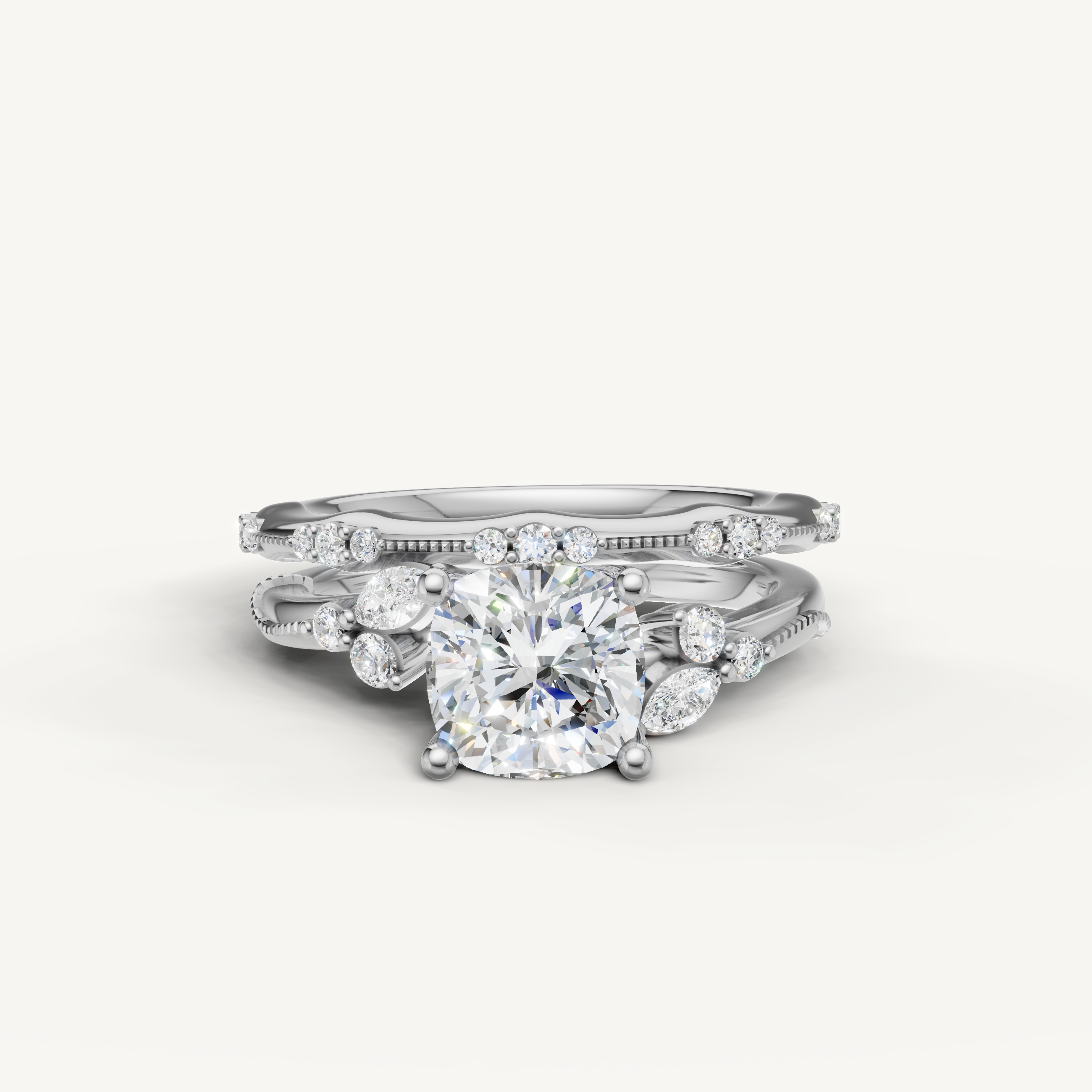Raul Diamonds Cushion Cut Lab Grown Diamond Bridal Set in 14K White Gold