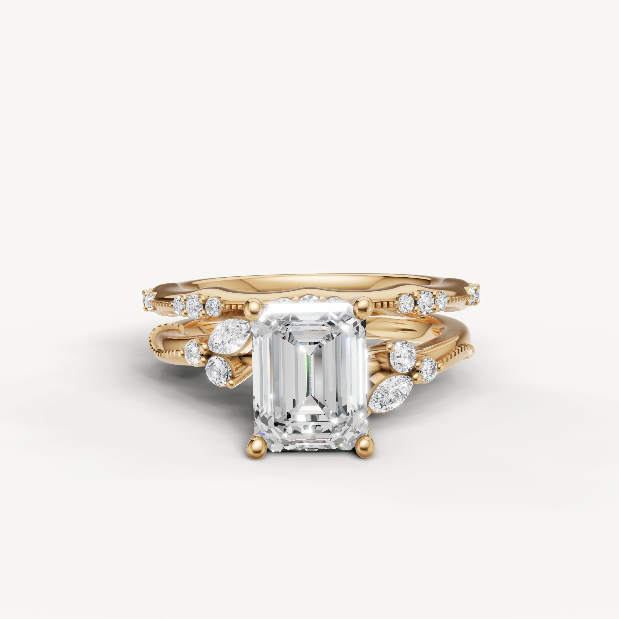 Raul Diamonds Emerald Cut Lab Grown Diamond Bridal Set in 14K Yellow Gold