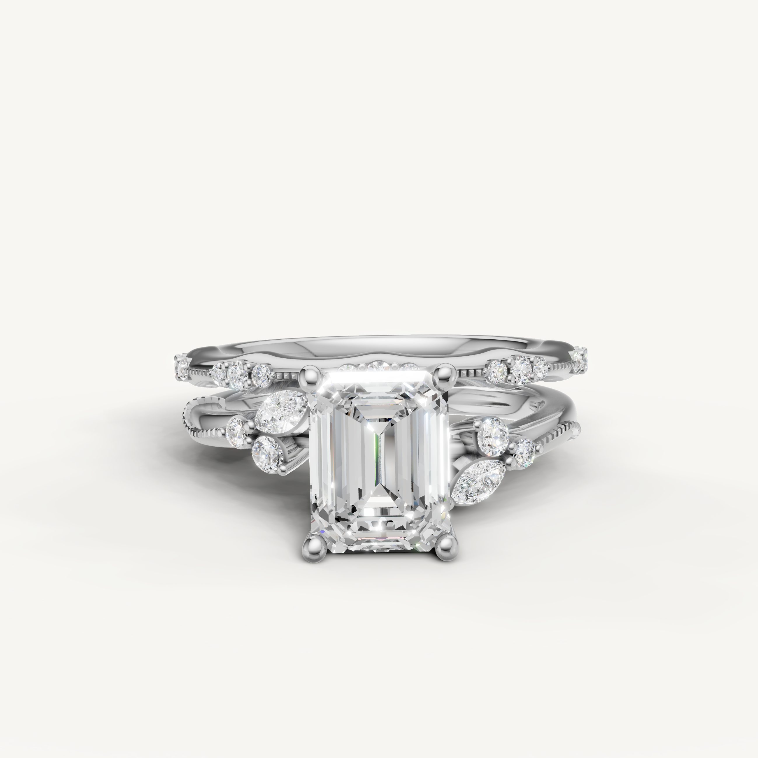Raul Diamonds Emerald Cut Lab Grown Diamond Bridal Set in 14K White Gold