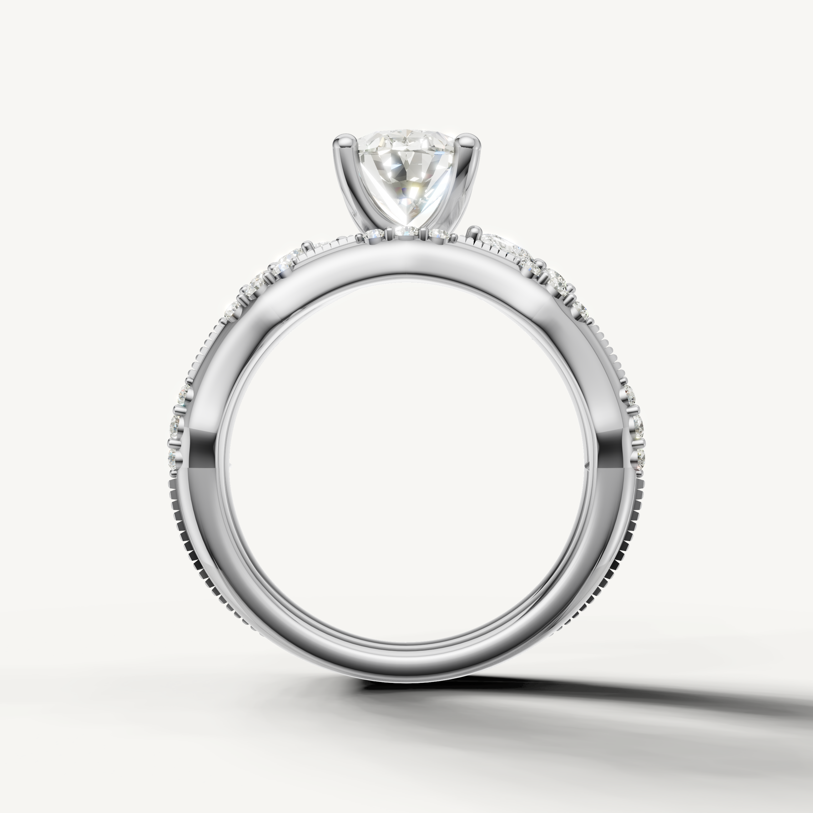 Modern Oval Bridal Set Ring with Curved Diamond Wedding Band White Gold