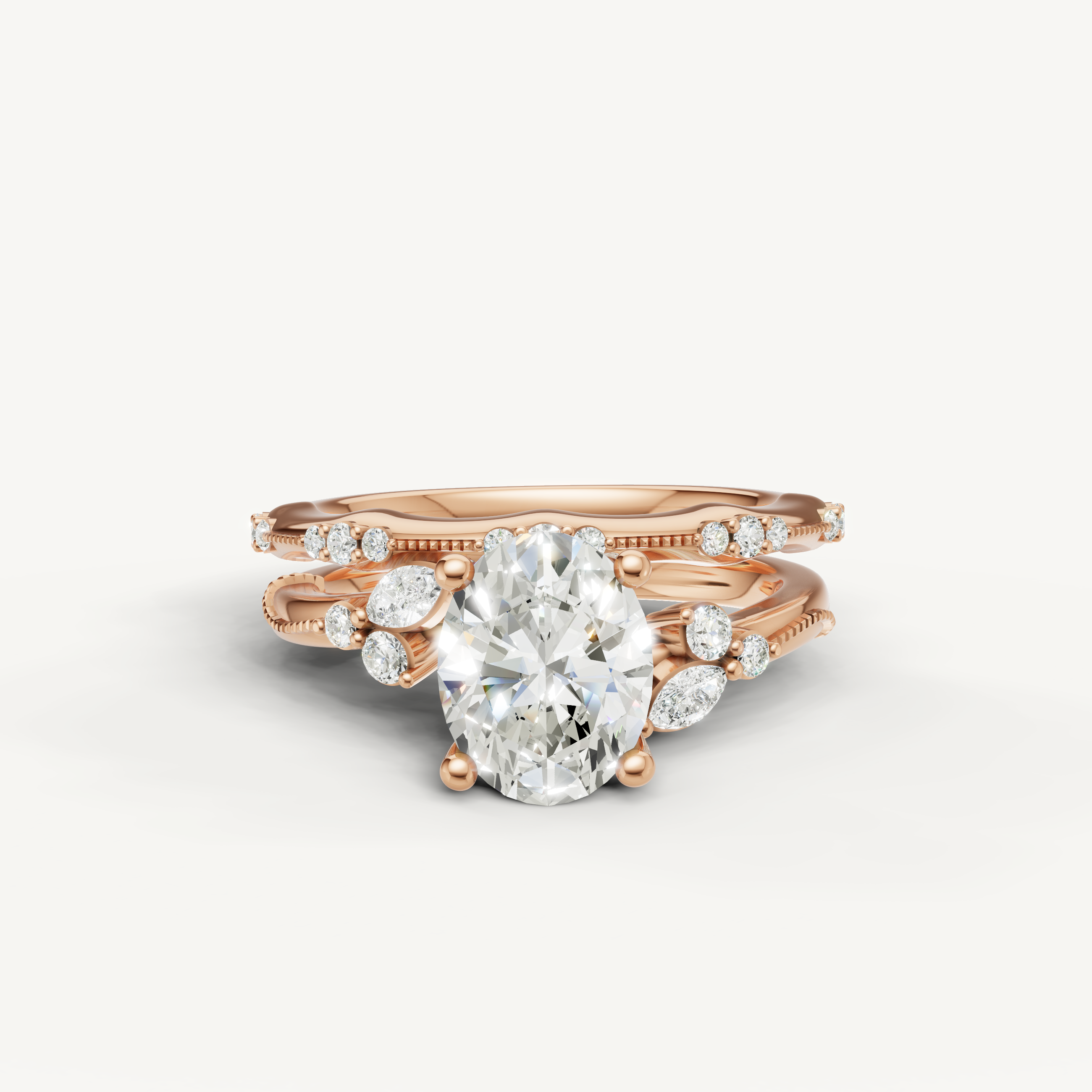 Raul Diamonds Oval Cut Lab Grown Diamond Bridal Set in 14K Rose Gold