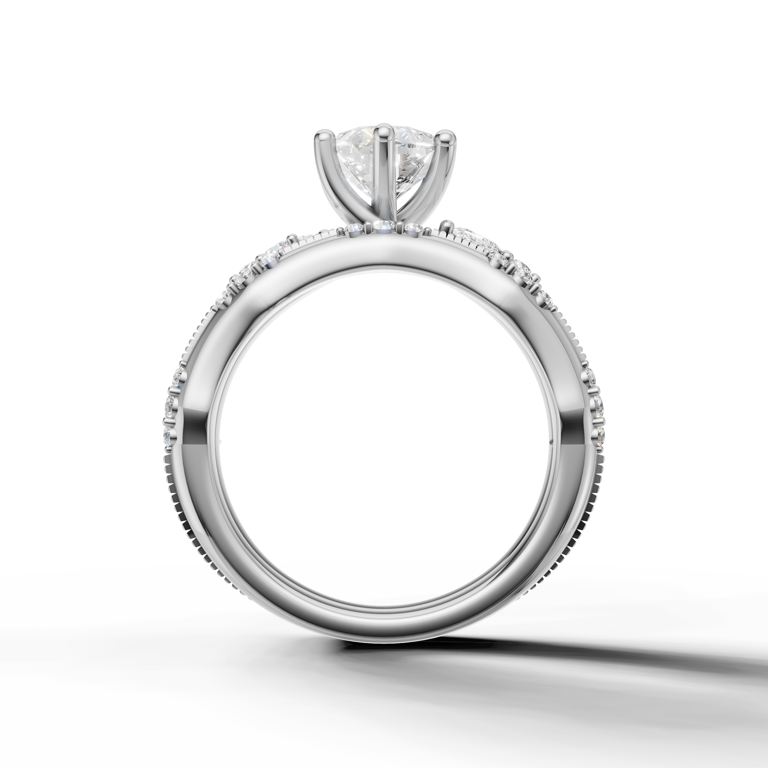 Modern Pear Bridal Set Ring with Curved Diamond Wedding Band White Gold