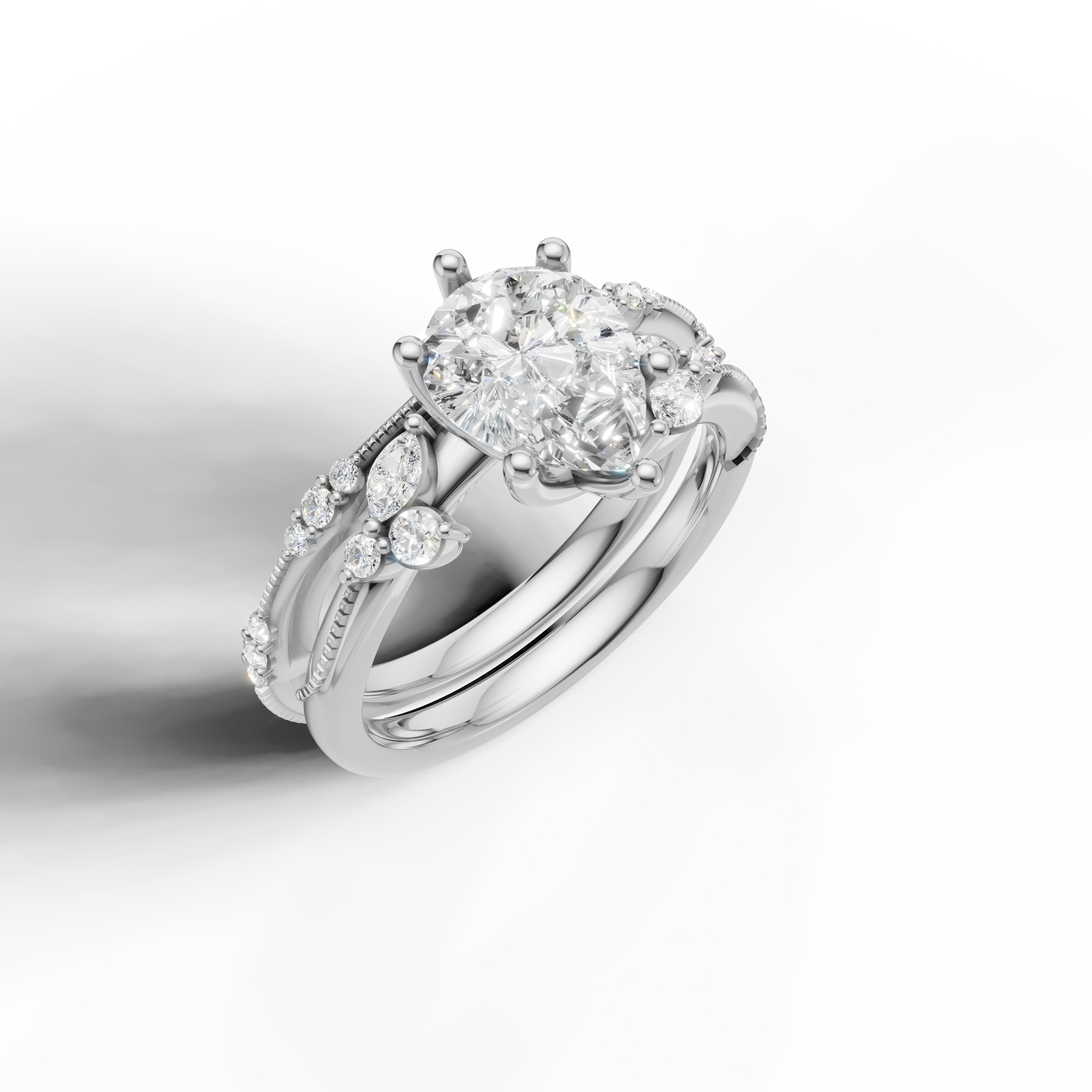 Classic Pear Diamond Bridal Ring Set with Pavé Wedding Band White Gold