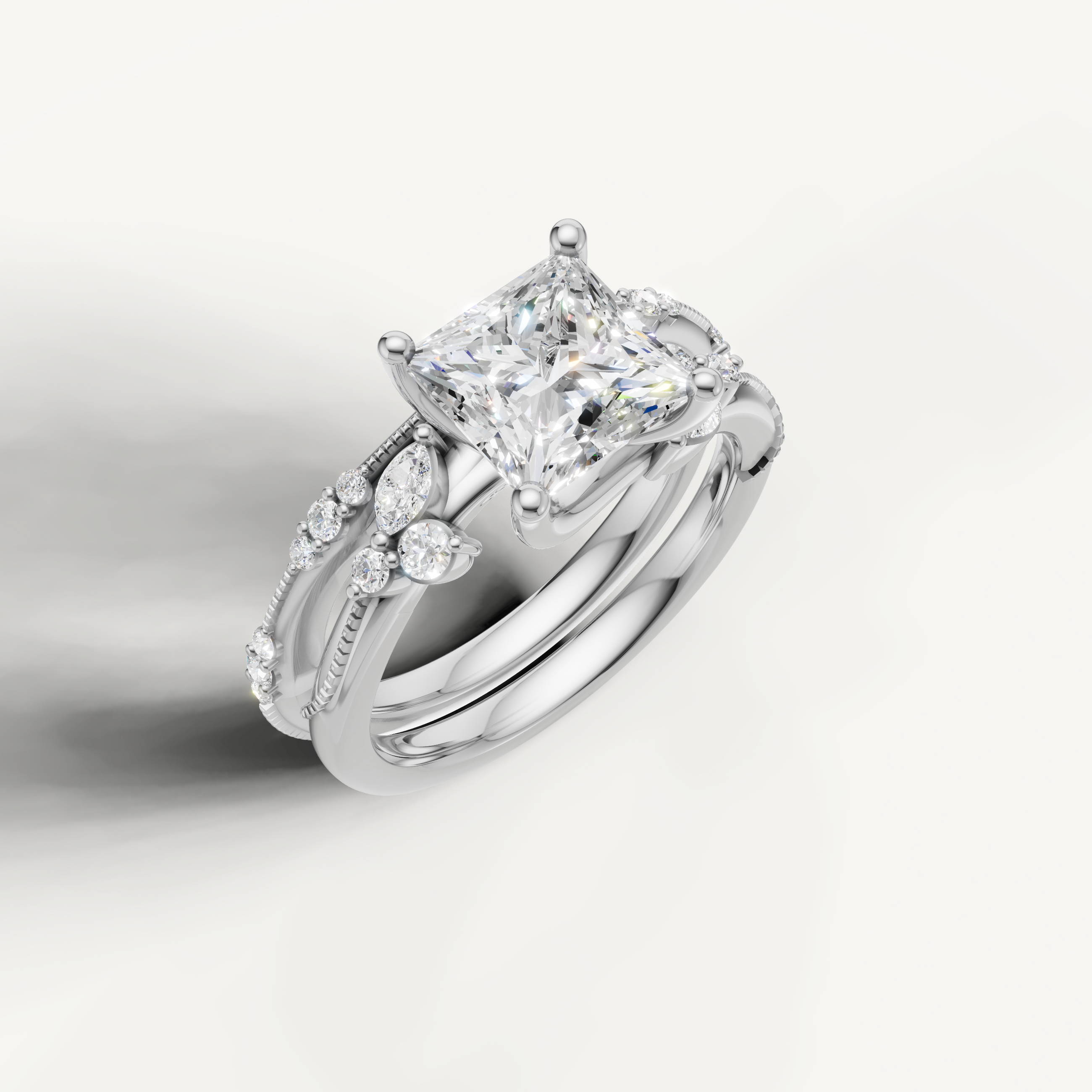 Classic Pear Diamond Bridal Ring Set with Pavé Wedding Band White Gold