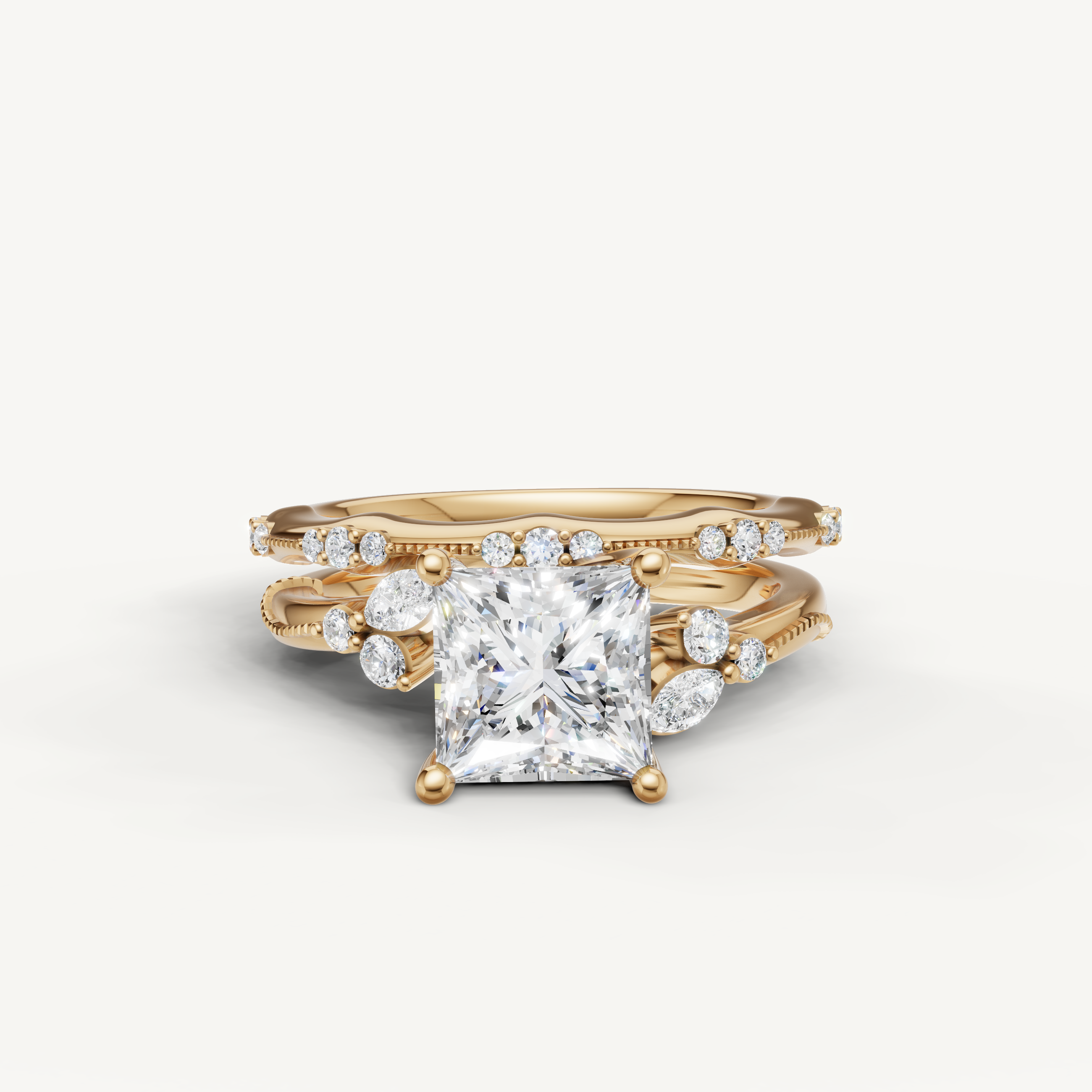 Raul Diamonds Princess Cut Lab Grown Diamond Bridal Set in 14K Yellow Gold