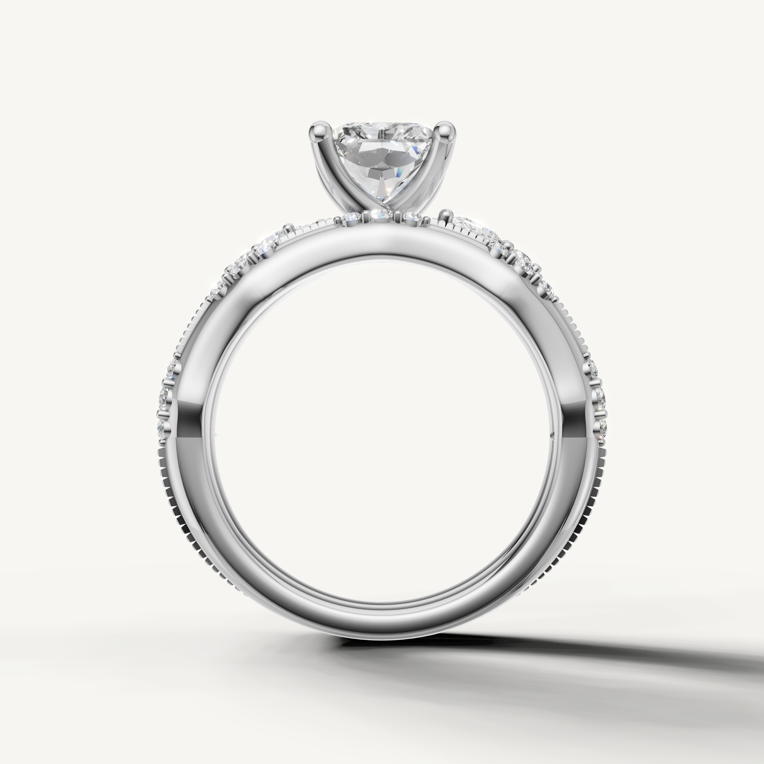 Modern Radiant Bridal Set Ring with Curved Diamond Wedding Band White Gold
