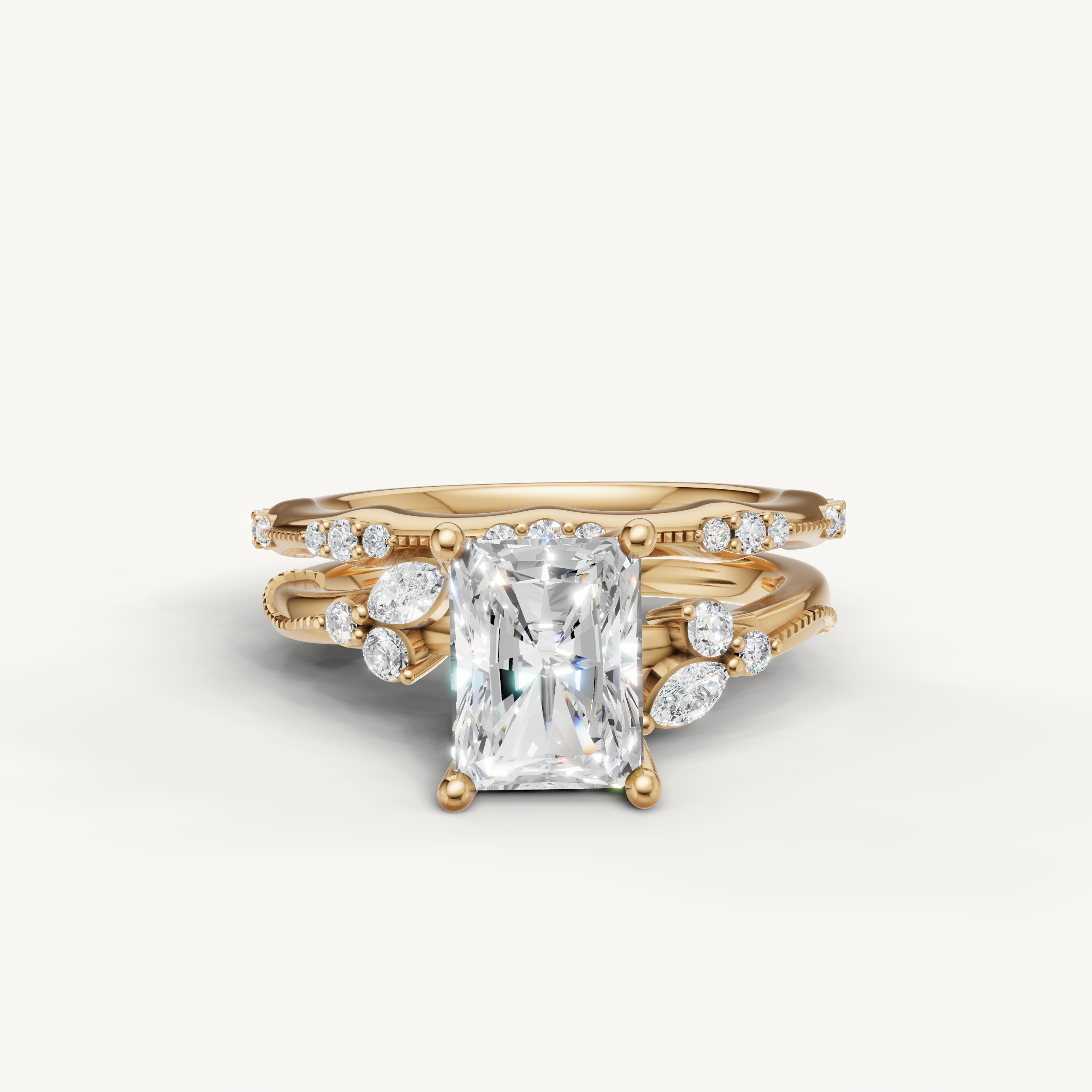 Raul Diamonds Radiant Cut Lab Grown Diamond Bridal Set in 14K Yellow Gold