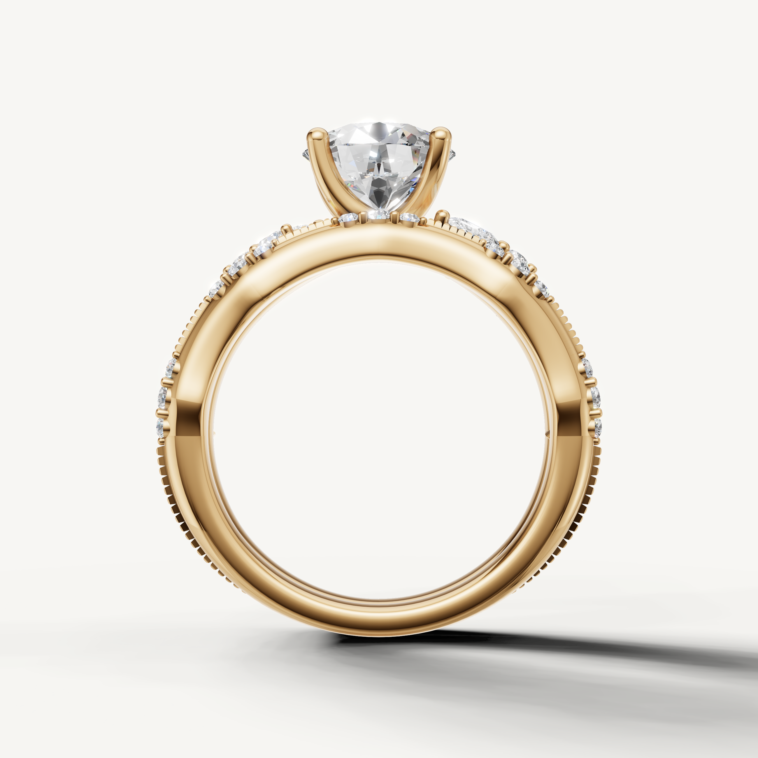 Luxury Round Halo Bridal Set Ring with Curved Diamond Band Yellow Gold