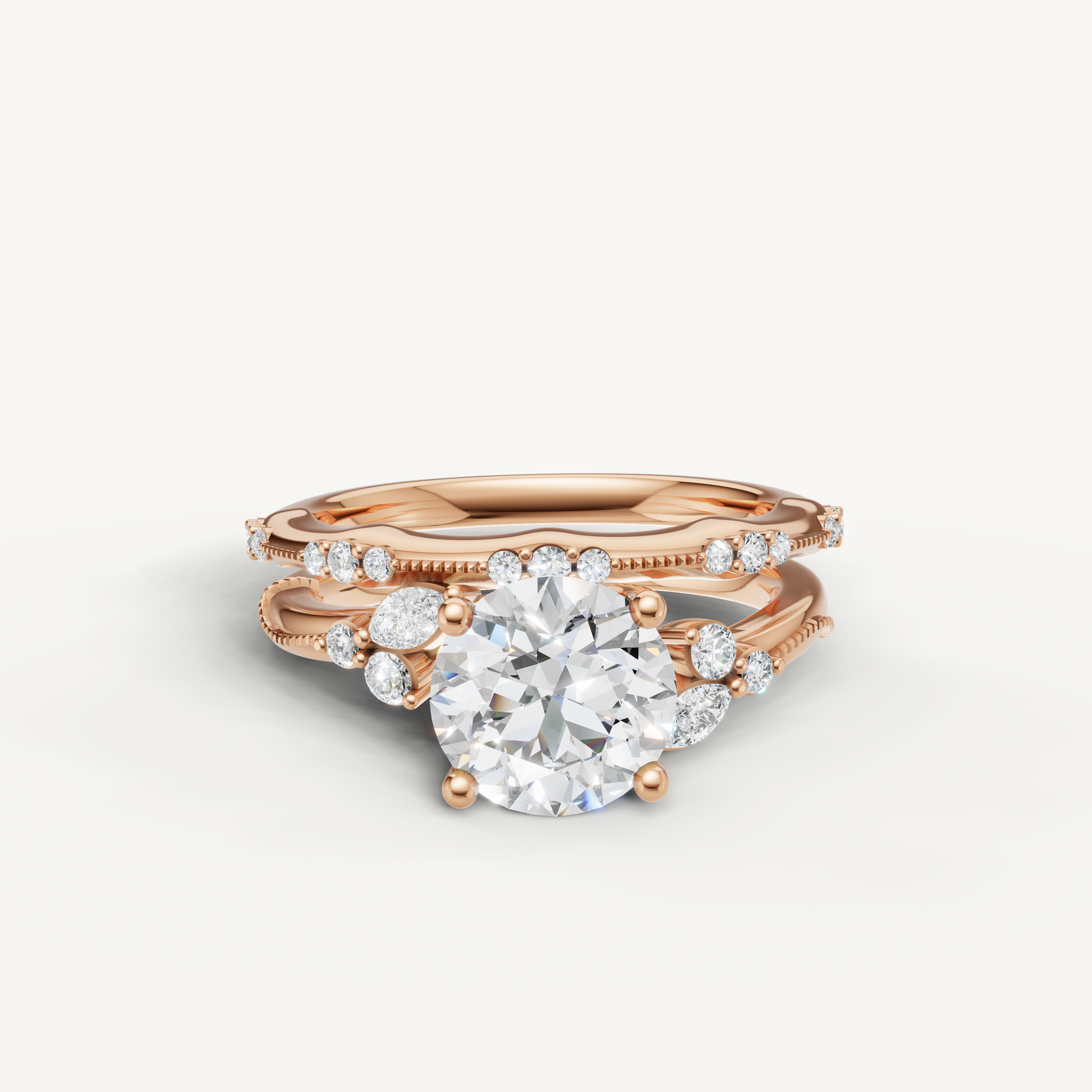 Raul Diamonds Round Cut Lab Grown Diamond Bridal Set in 14K Rose Gold