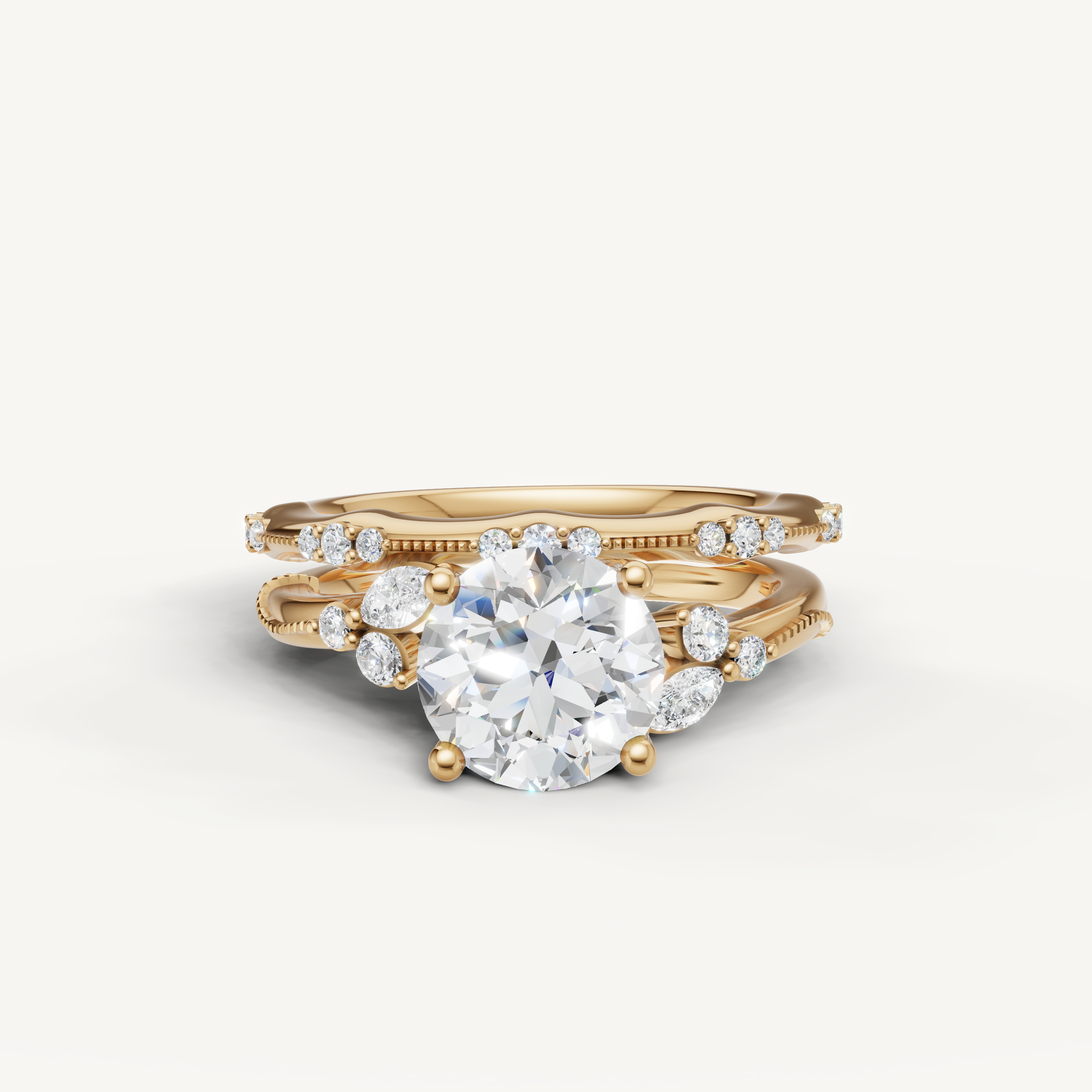 Raul Diamonds Round Cut Lab Grown Diamond Bridal Set in 14K Yellow Gold