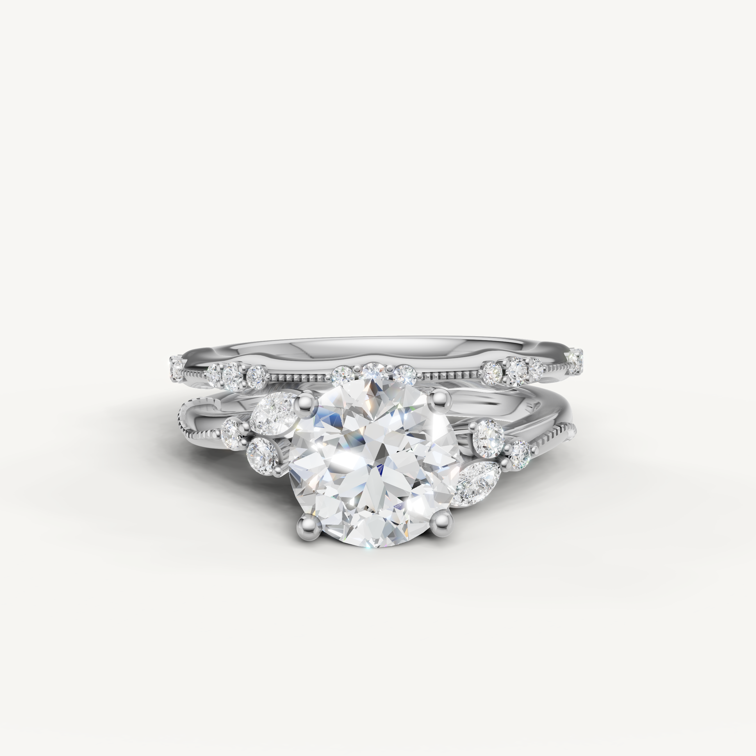 Raul Diamonds Round Cut Lab Grown Diamond Bridal Set in 14K White Gold