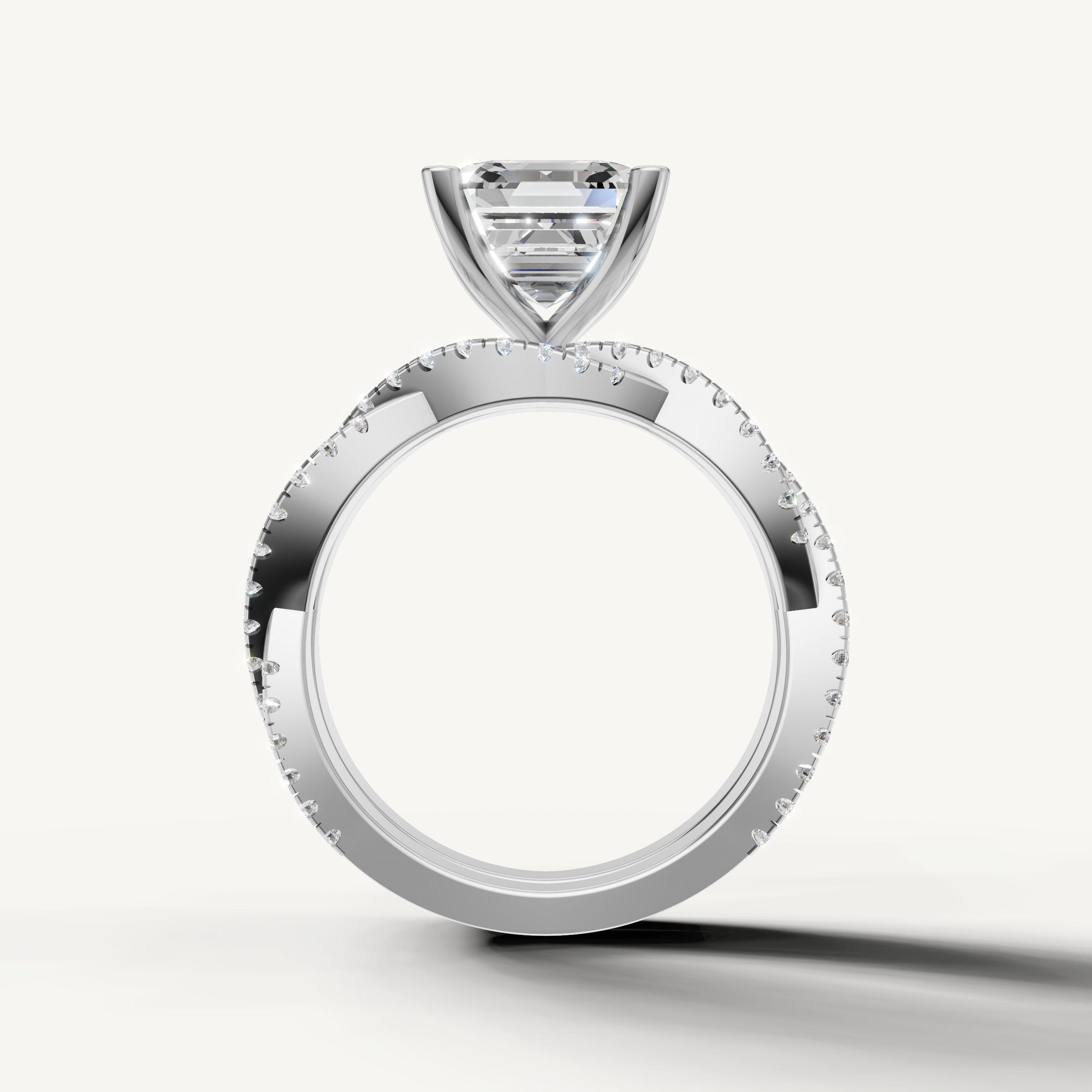Luxury Asscher Bridal Set Ring with Multi Row Diamond Band White Gold