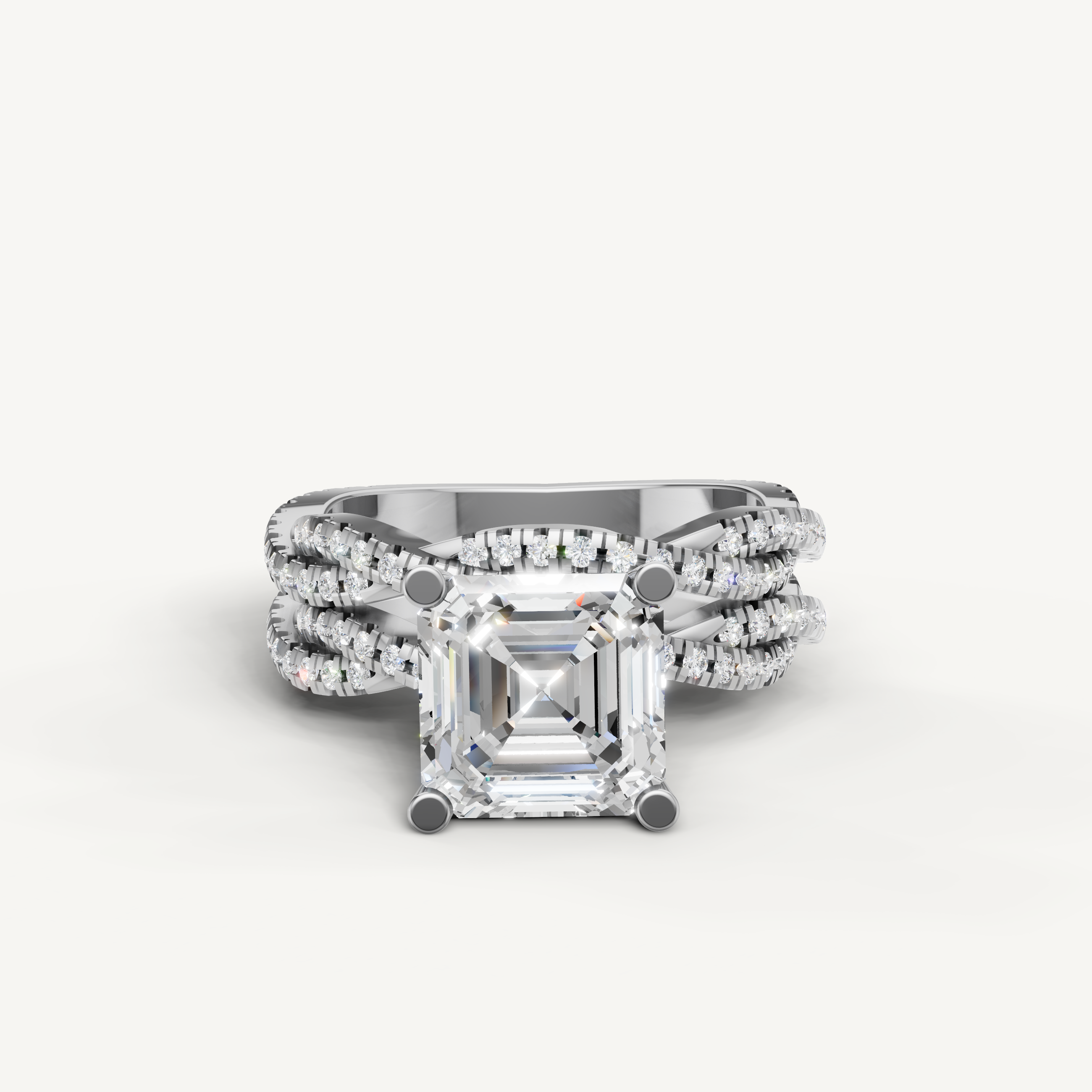 Raul Diamonds Asscher Cut Lab Grown Diamond Split Shank Bridal Set in 14K White Gold