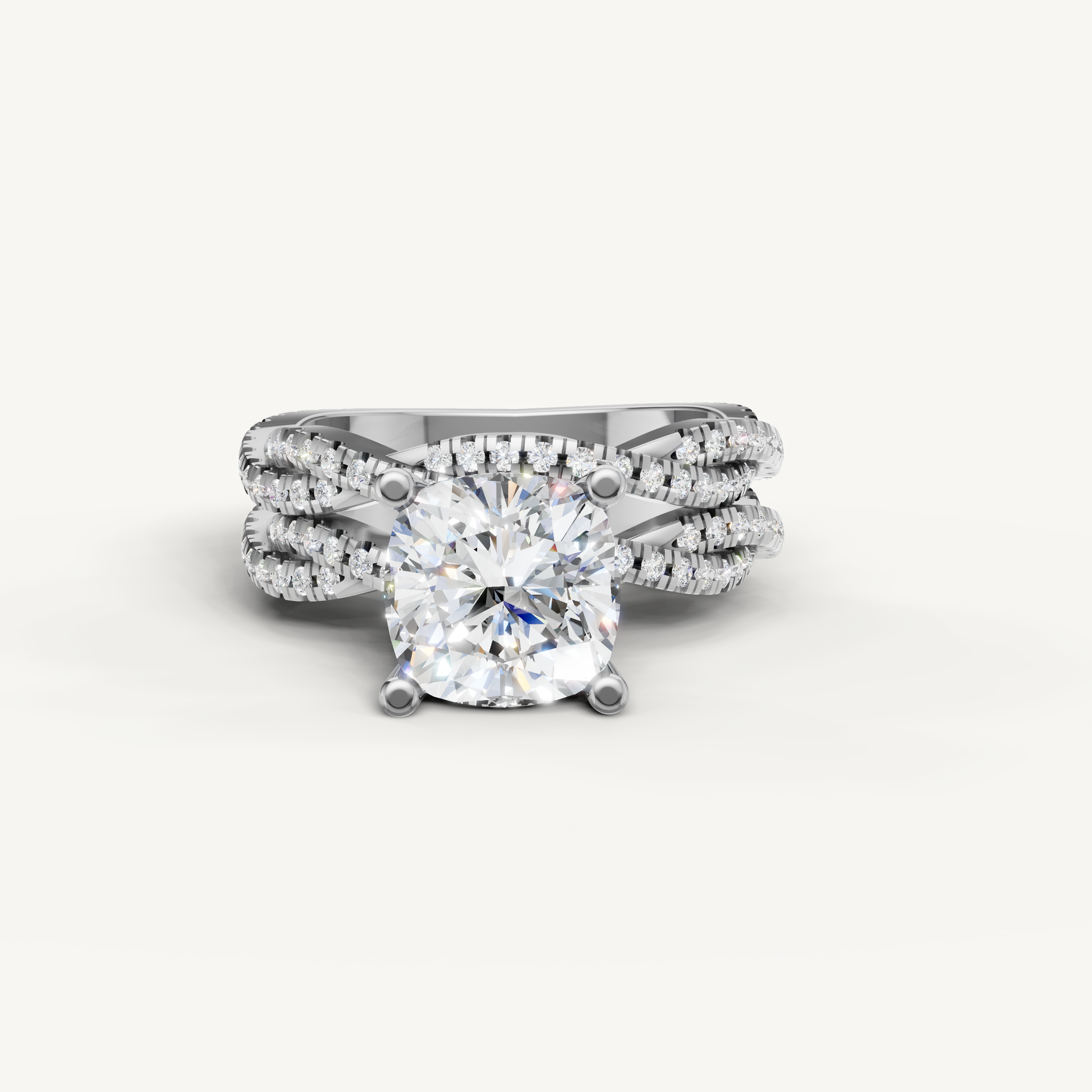 Raul Diamonds Cushion Cut Lab Grown Diamond Split Shank Bridal Set in 14K White Gold