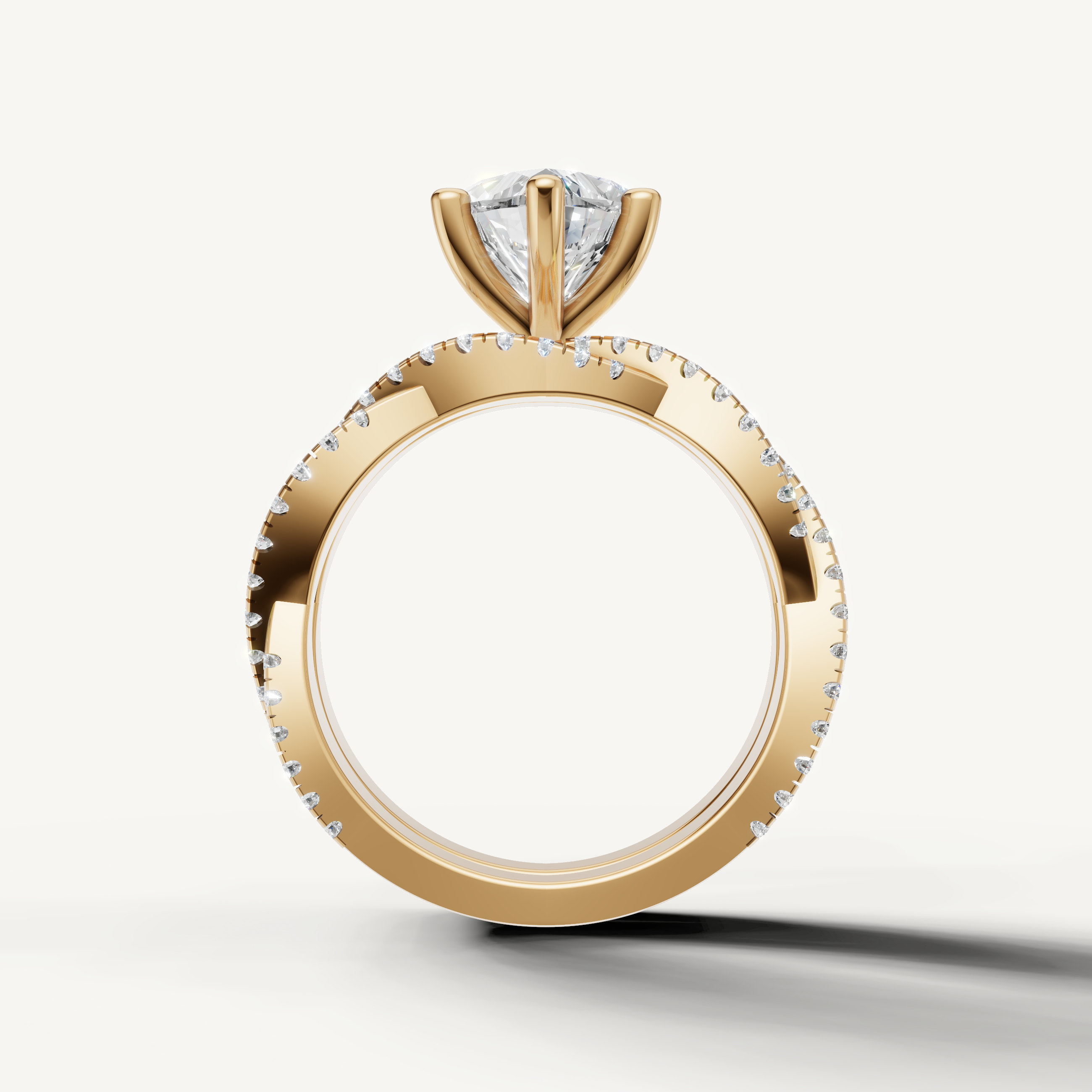 Romantic Heart Diamond Bridal Set with Multi Row Pavé Band Yellow Gold