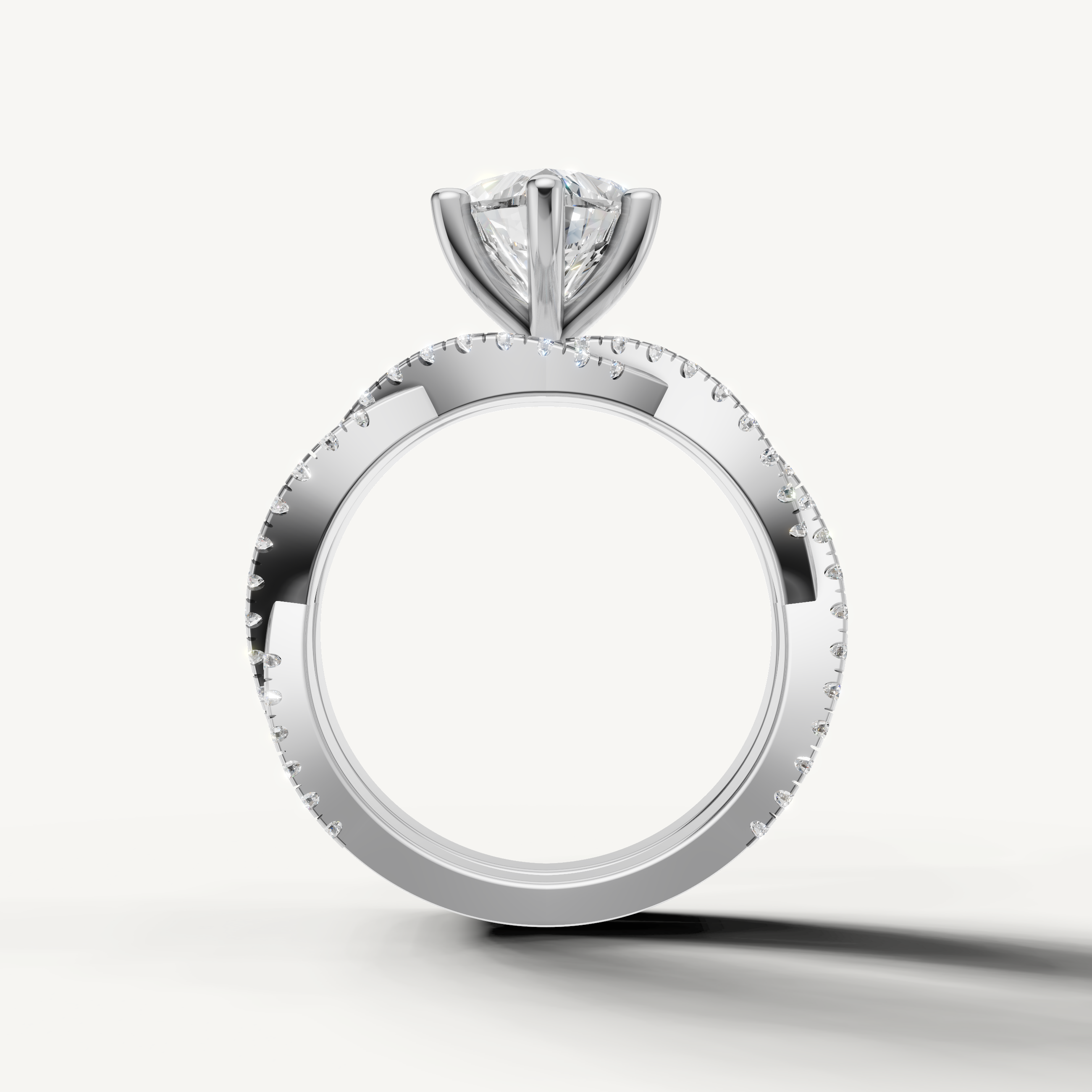 Luxury Heart Bridal Set Ring with Multi Row Diamond Band White Gold
