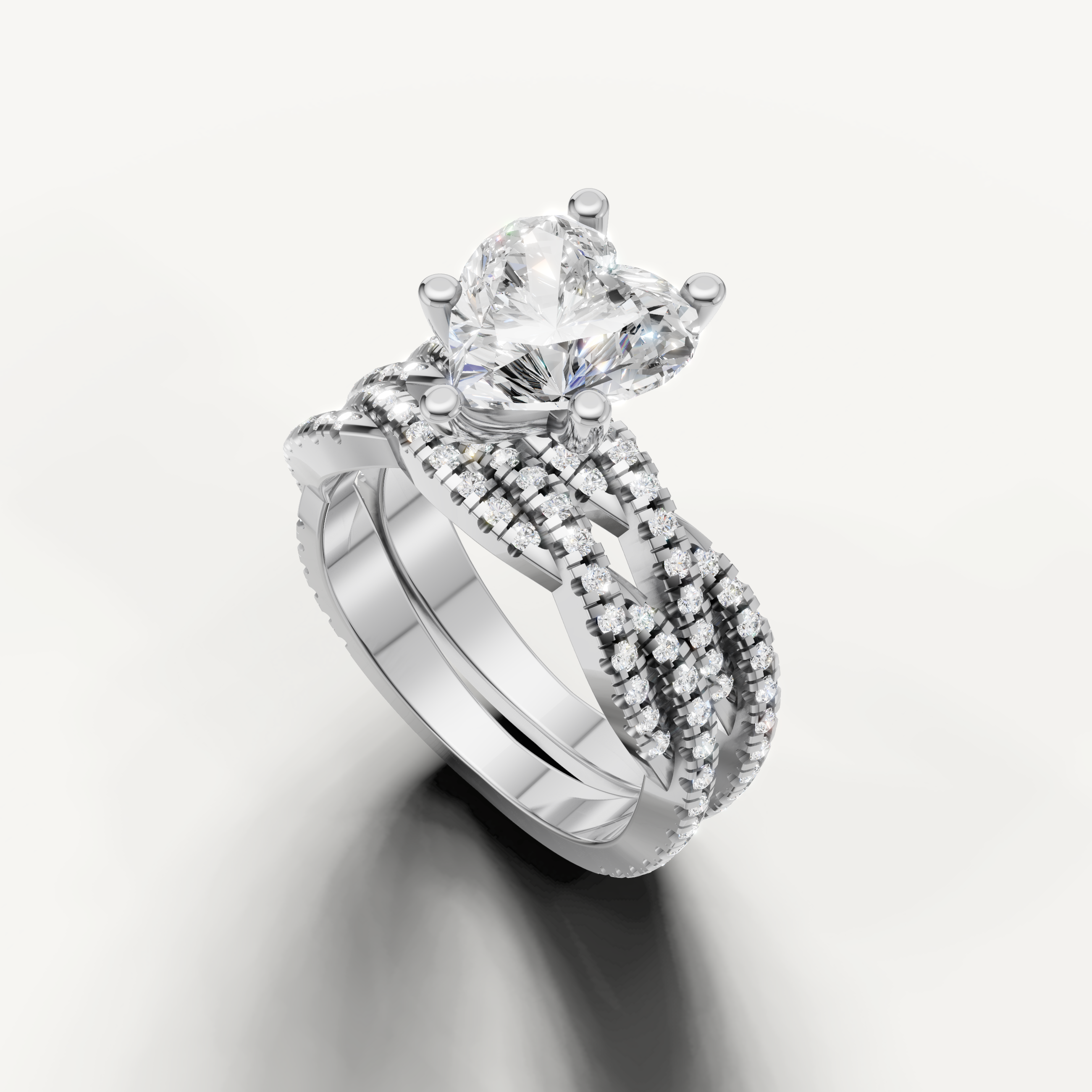 Modern Heart Cut Lab Grown Diamond Bridal Set with Split Shank White Gold