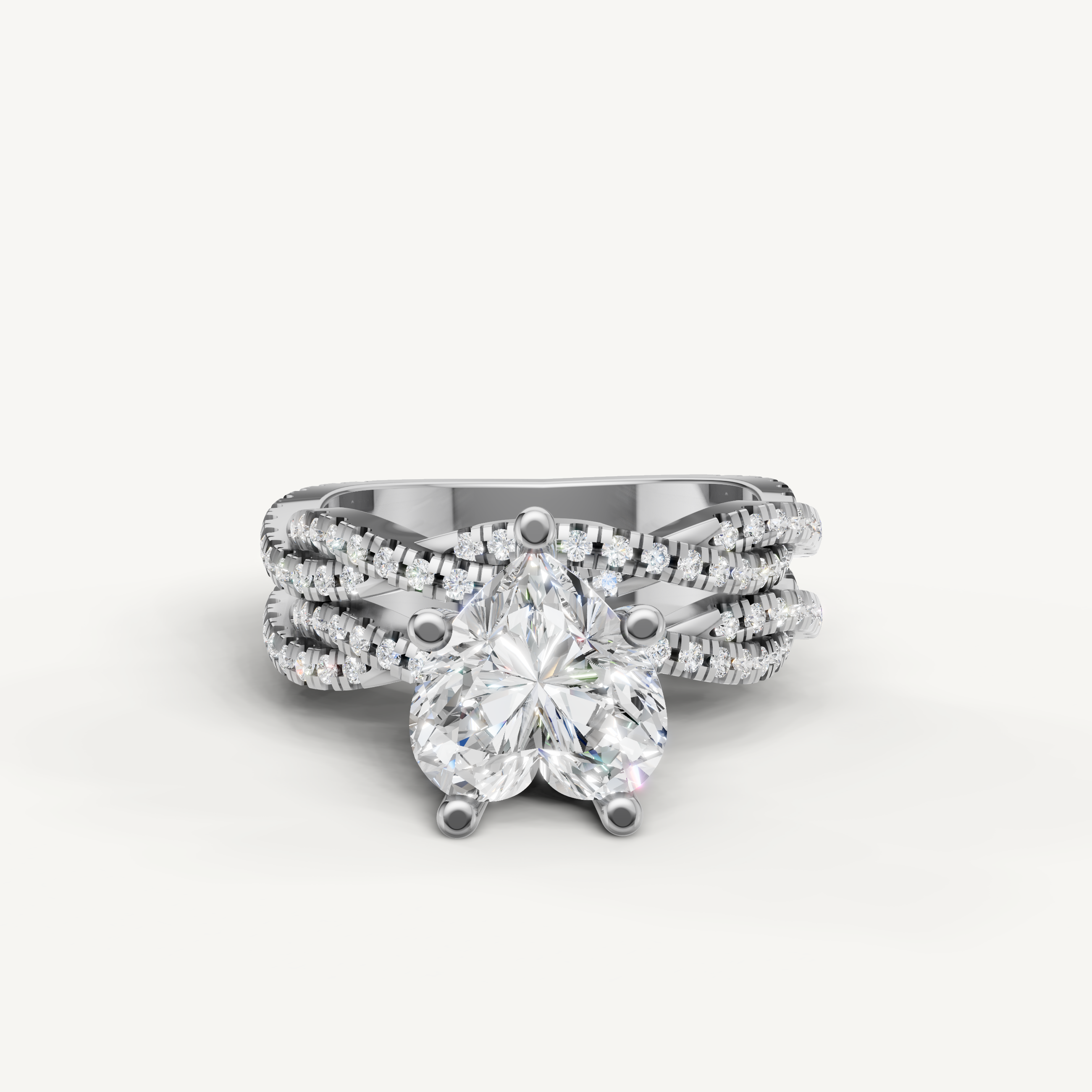 Raul Diamonds Heart Cut Lab Grown Diamond Split Shank Bridal Set in 14K White Gold