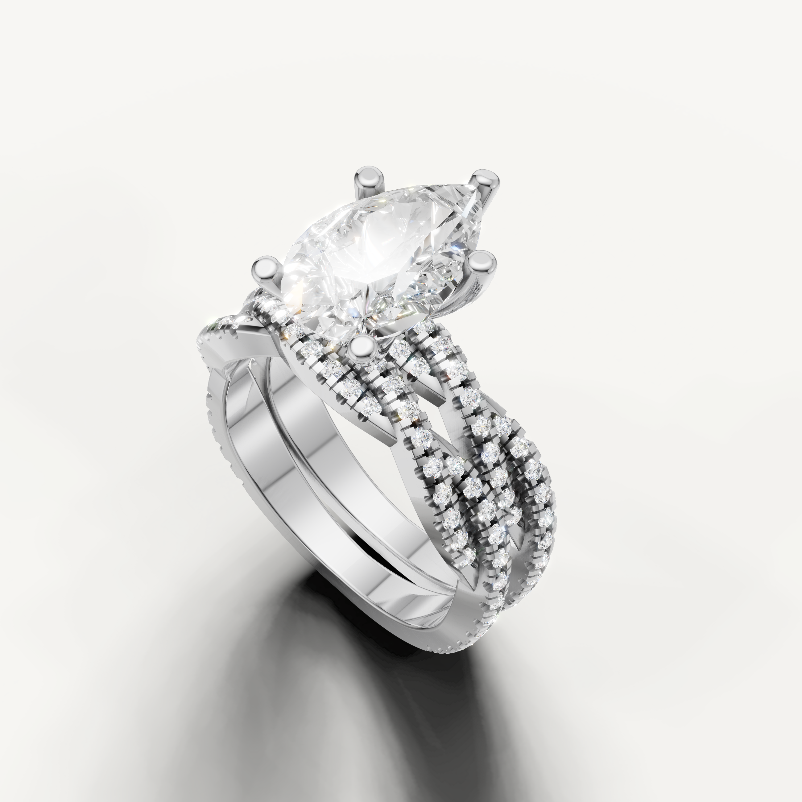 Modern Pear Cut Lab Grown Diamond Bridal Set with Split Shank White Gold