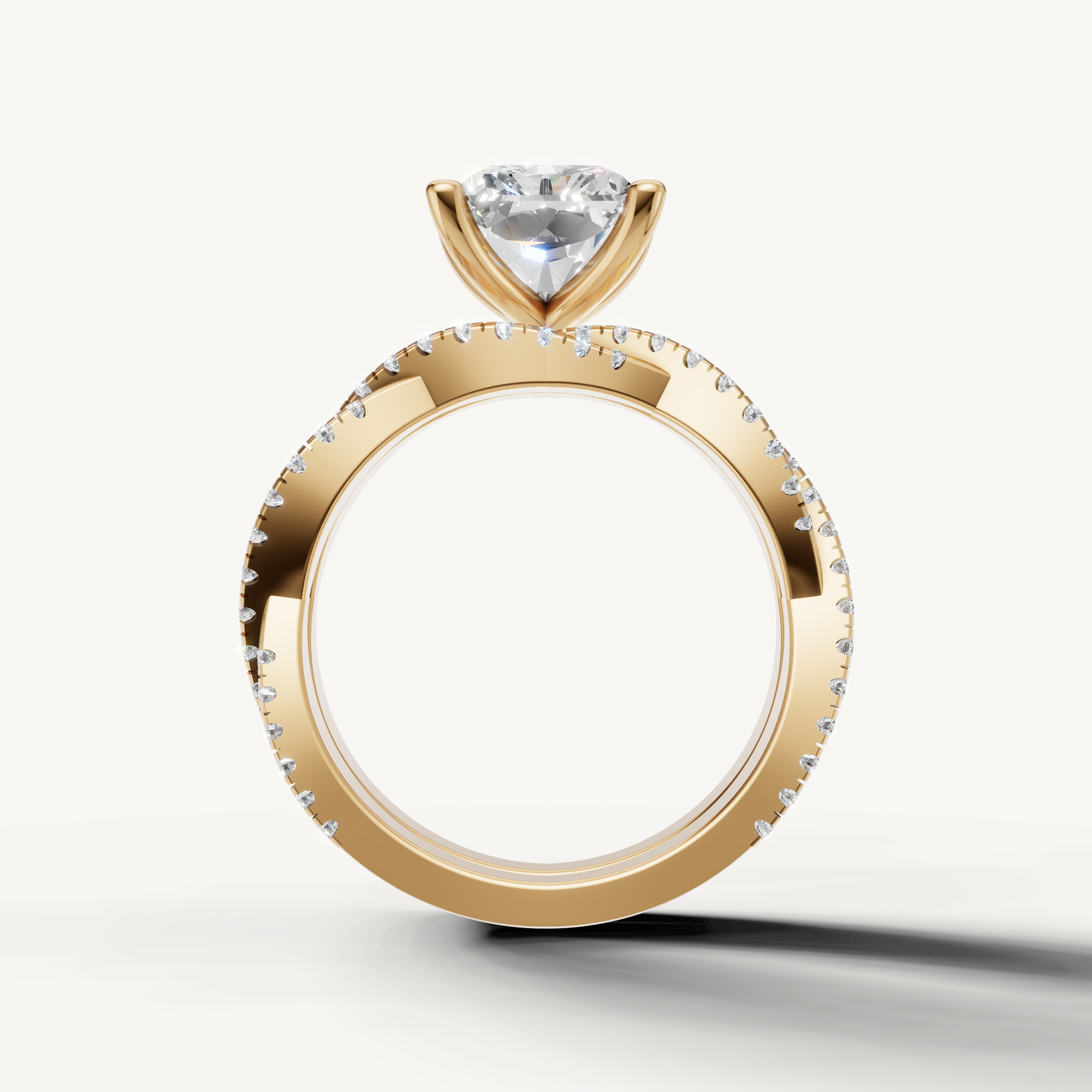 Vintage Inspired Radiant Diamond Bridal Set with Multi Row Pavé Band Yellow Gold