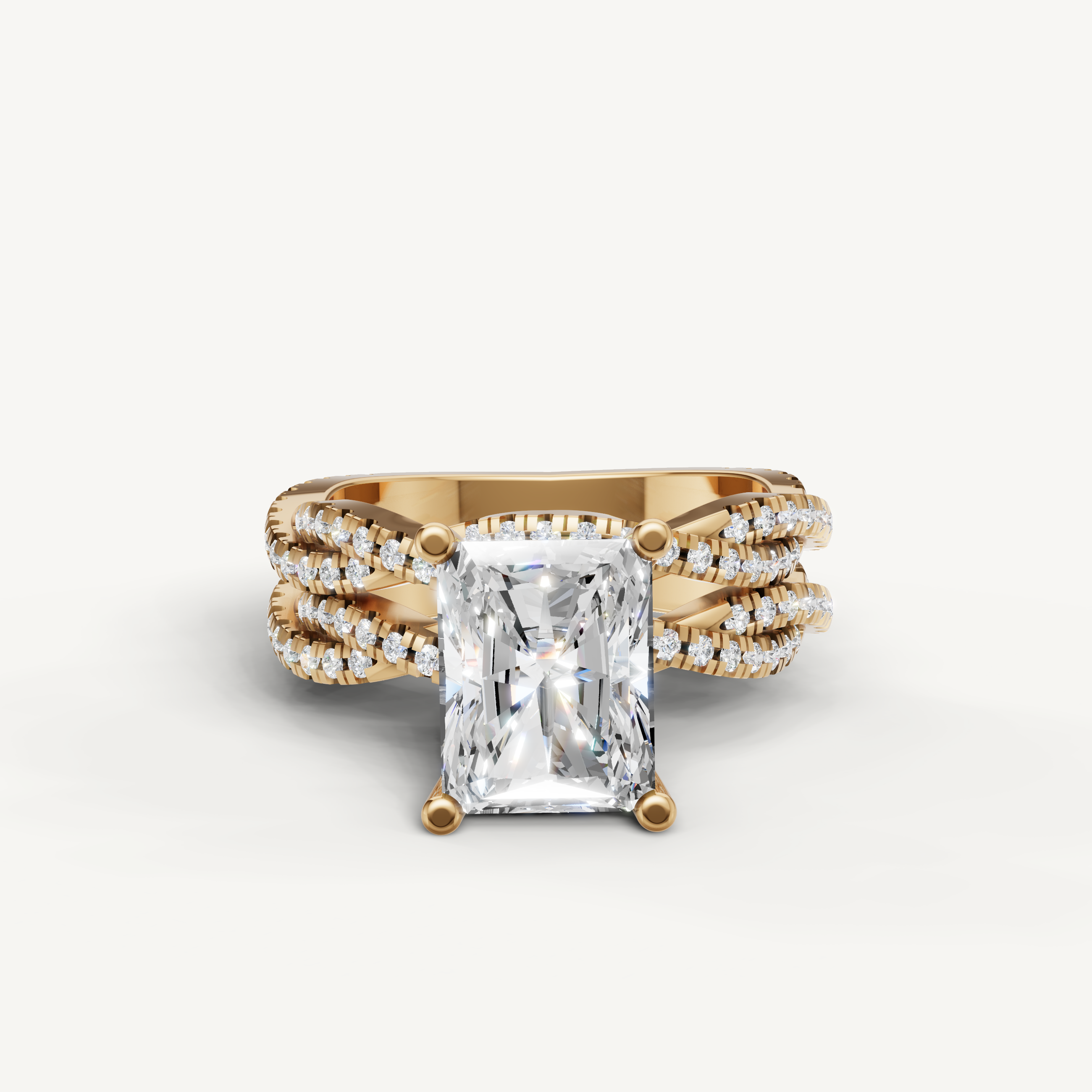 Raul Diamonds Radiant Cut Lab Grown Diamond Split Shank Bridal Set in 14K Yellow Gold